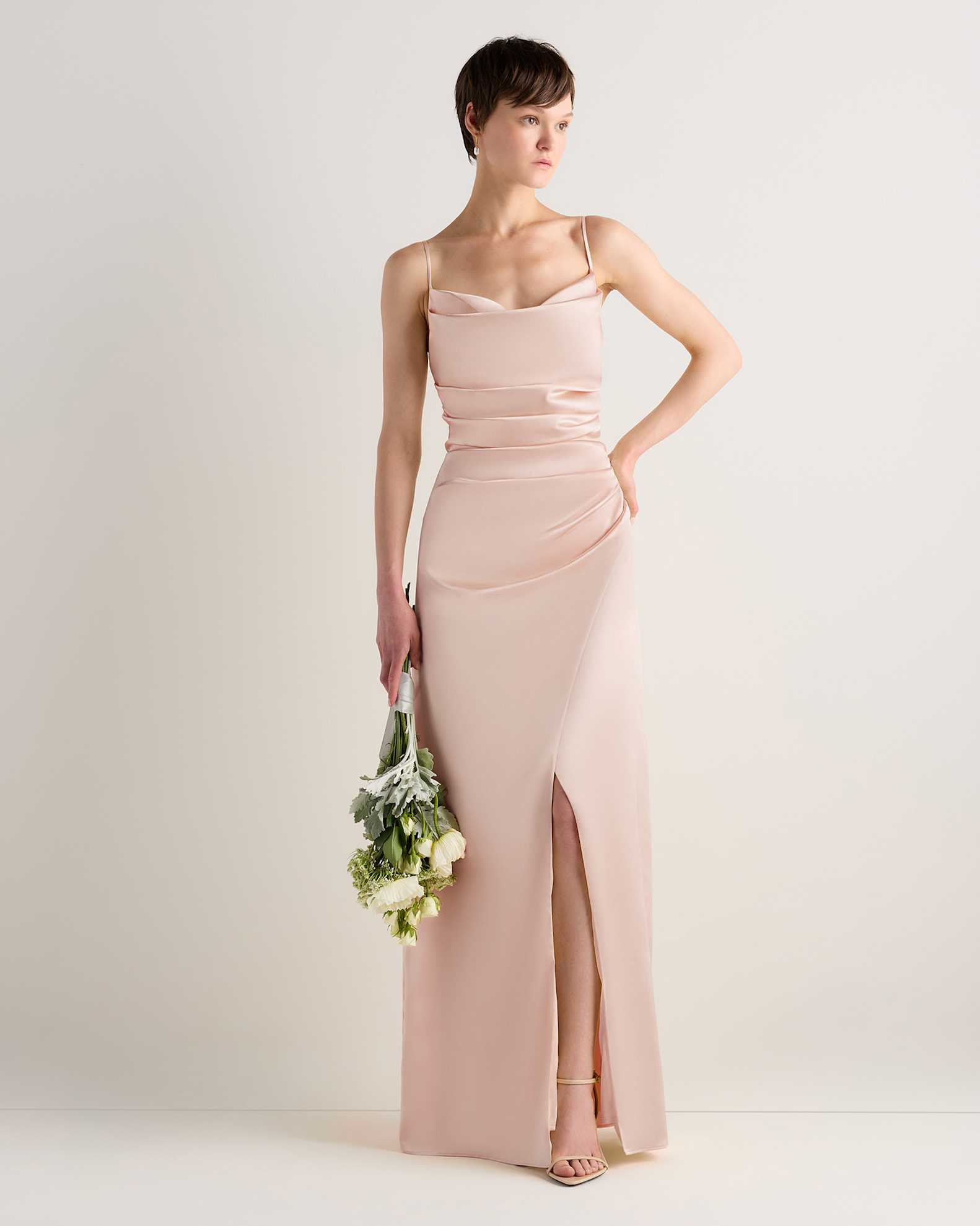 pale pink silk dress Pale Pink PrettyLittleThing Satin Cowl Back Lace Detail Maxi Dress