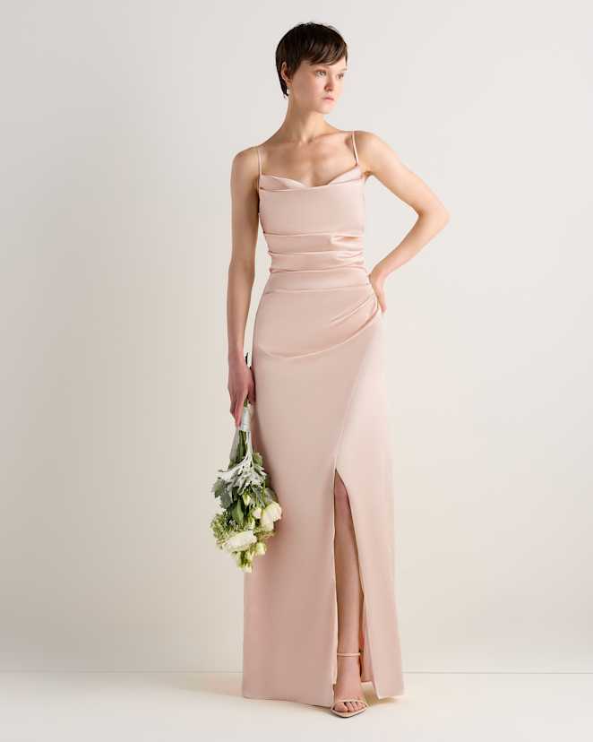 Pale Blush Pink Juliette Stretch Satin Dress