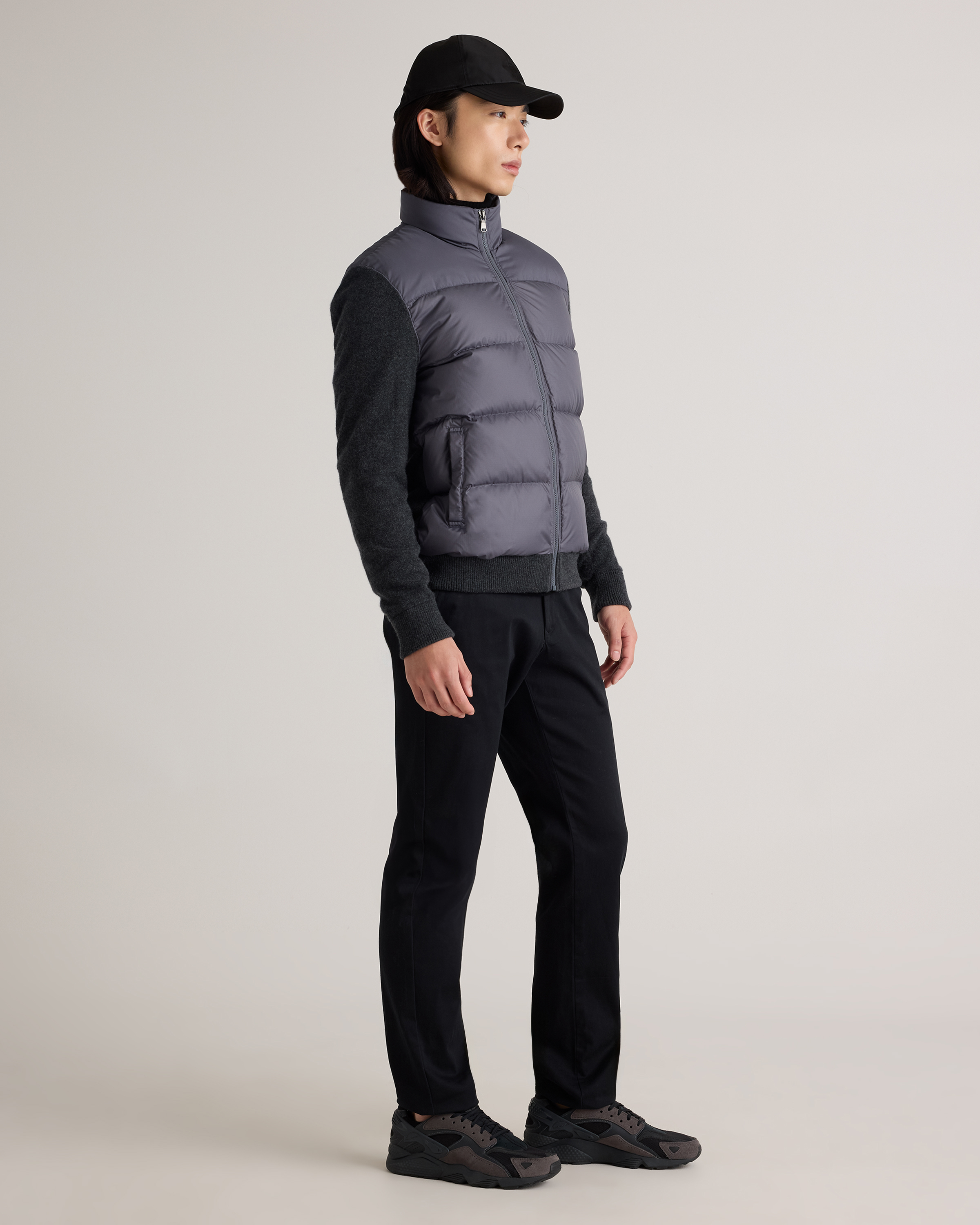 Mixed Media Down and Cashmere Jacket in Carbon Grey