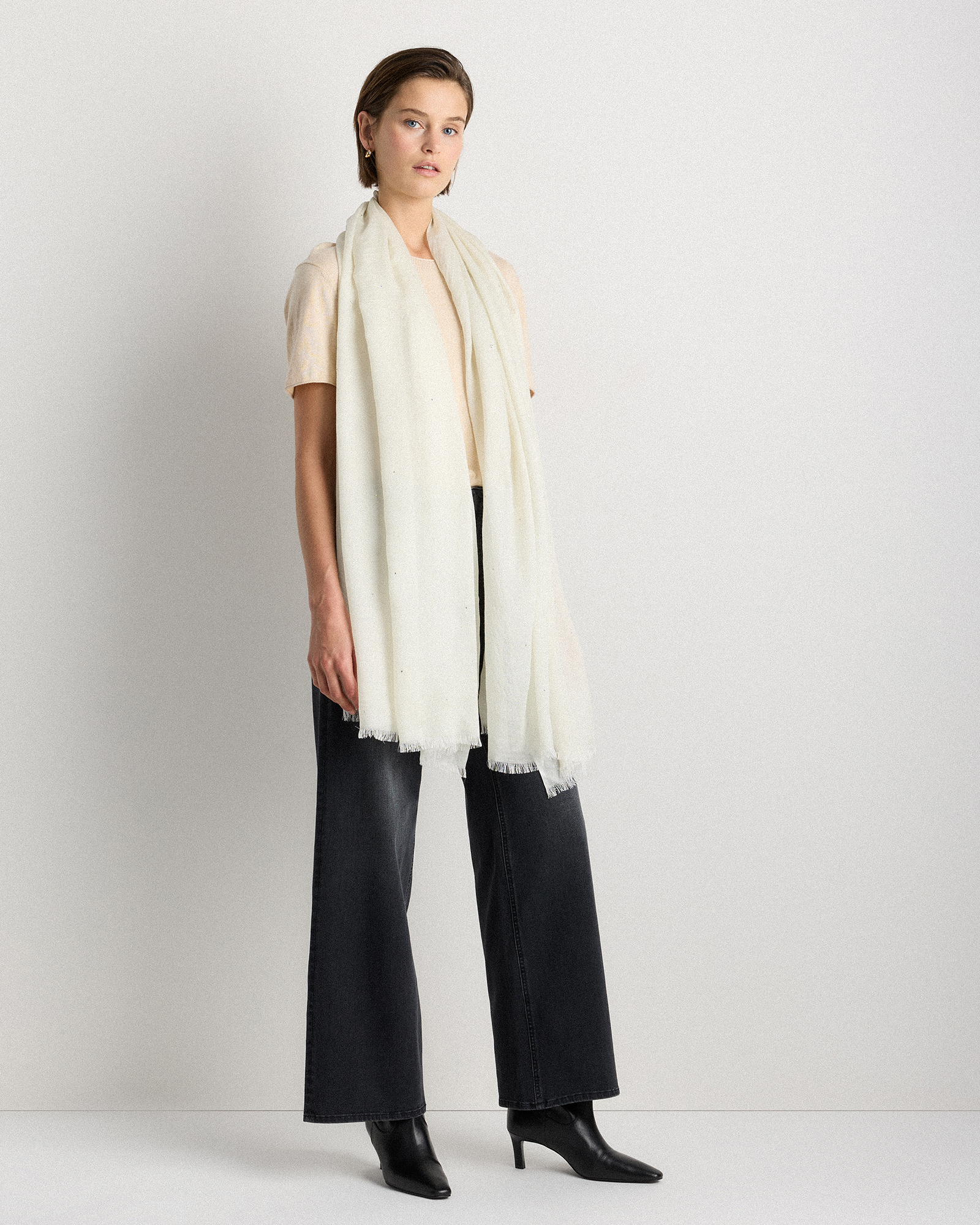 Ivory Crystal Embellished Featherweight Cashmere Silk Wrap