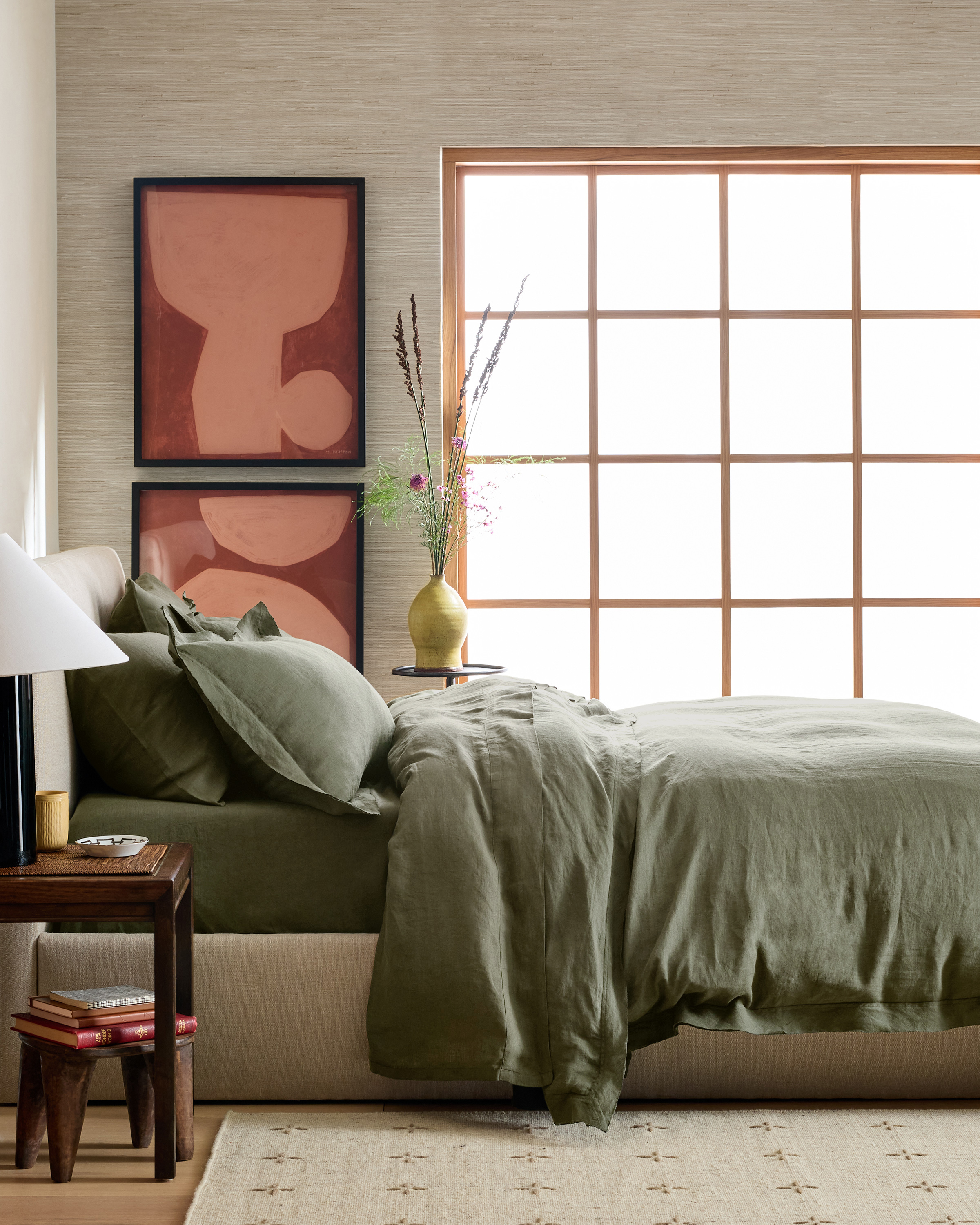 Dusty Olive European Linen Double Flange Duvet Cover