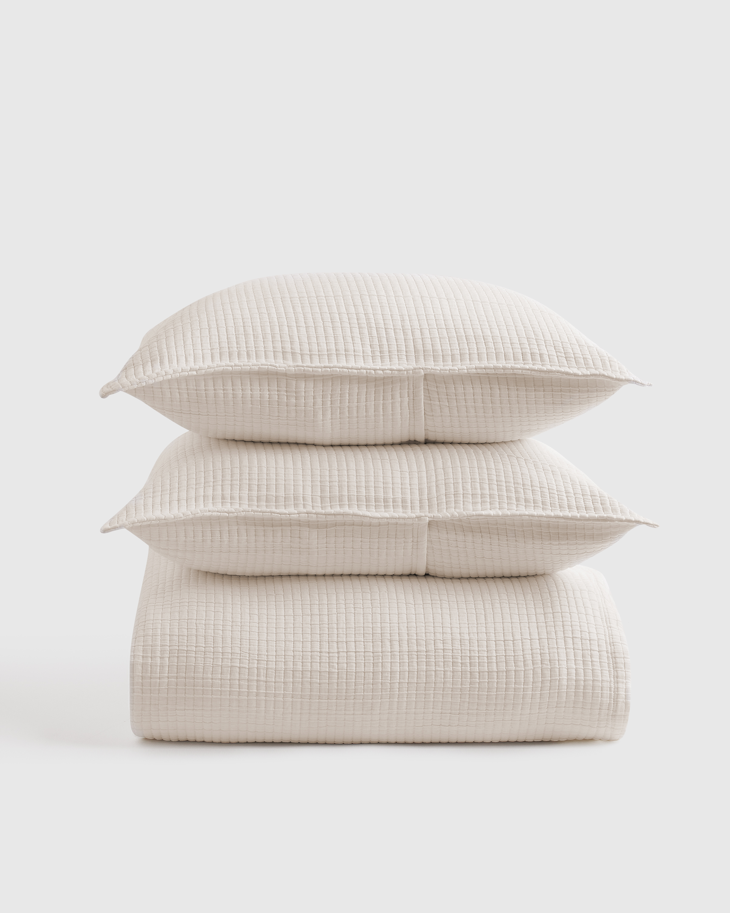 Organic Ribbed Cotton Coverlet Set, Full/Queen, Ivory
