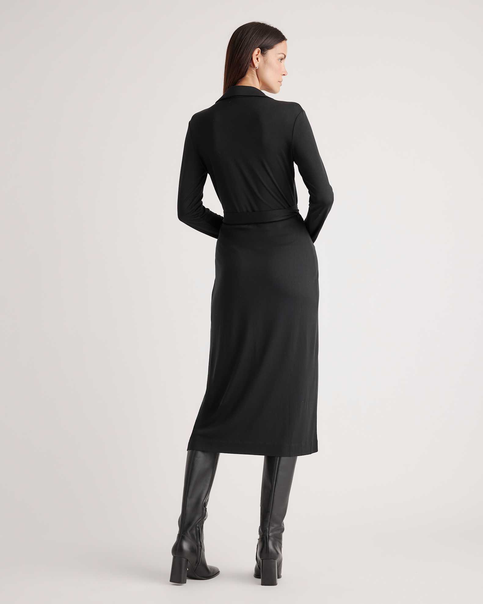 Women's 100% Silk Jersey Midi Wrap Dress in Black, Size XS by Quince Women's 100% Silk Jersey Midi Wrap Dress in Black, Size XS by Quince