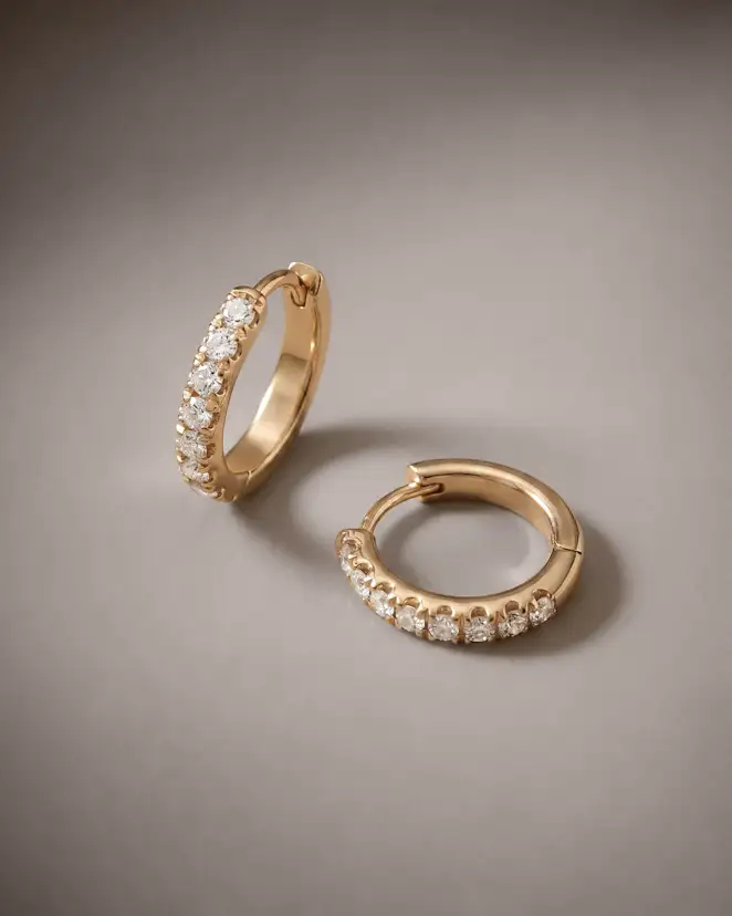 Yellow Gold 14K Gold Pave Diamond Second Piercing Tiny Huggie - Pair