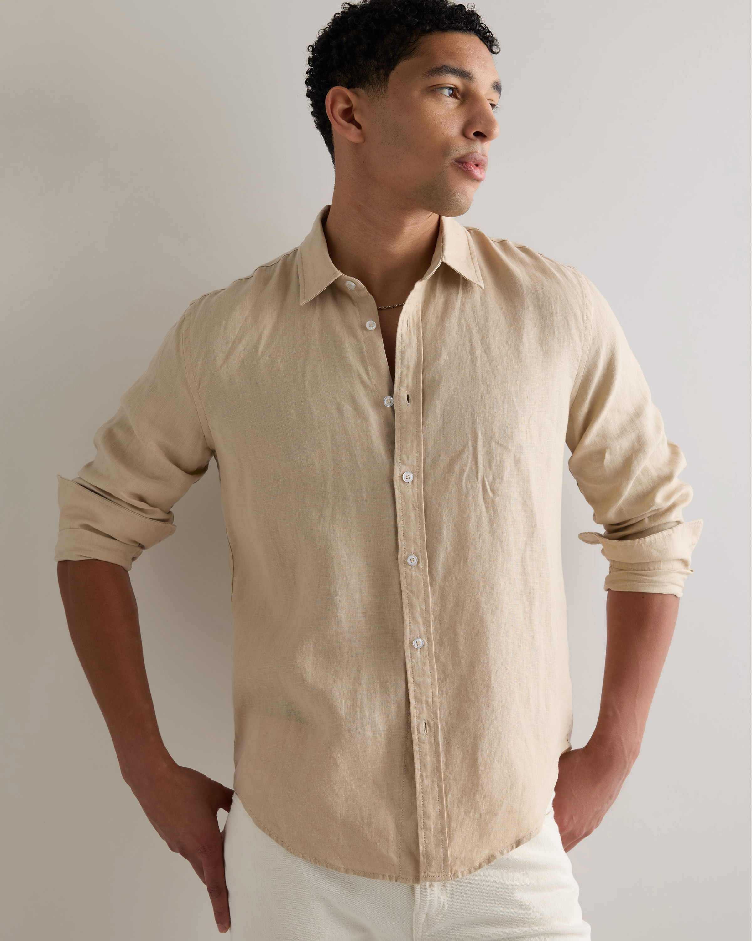 100% European Linen Relaxed Long Sleeve Shirt