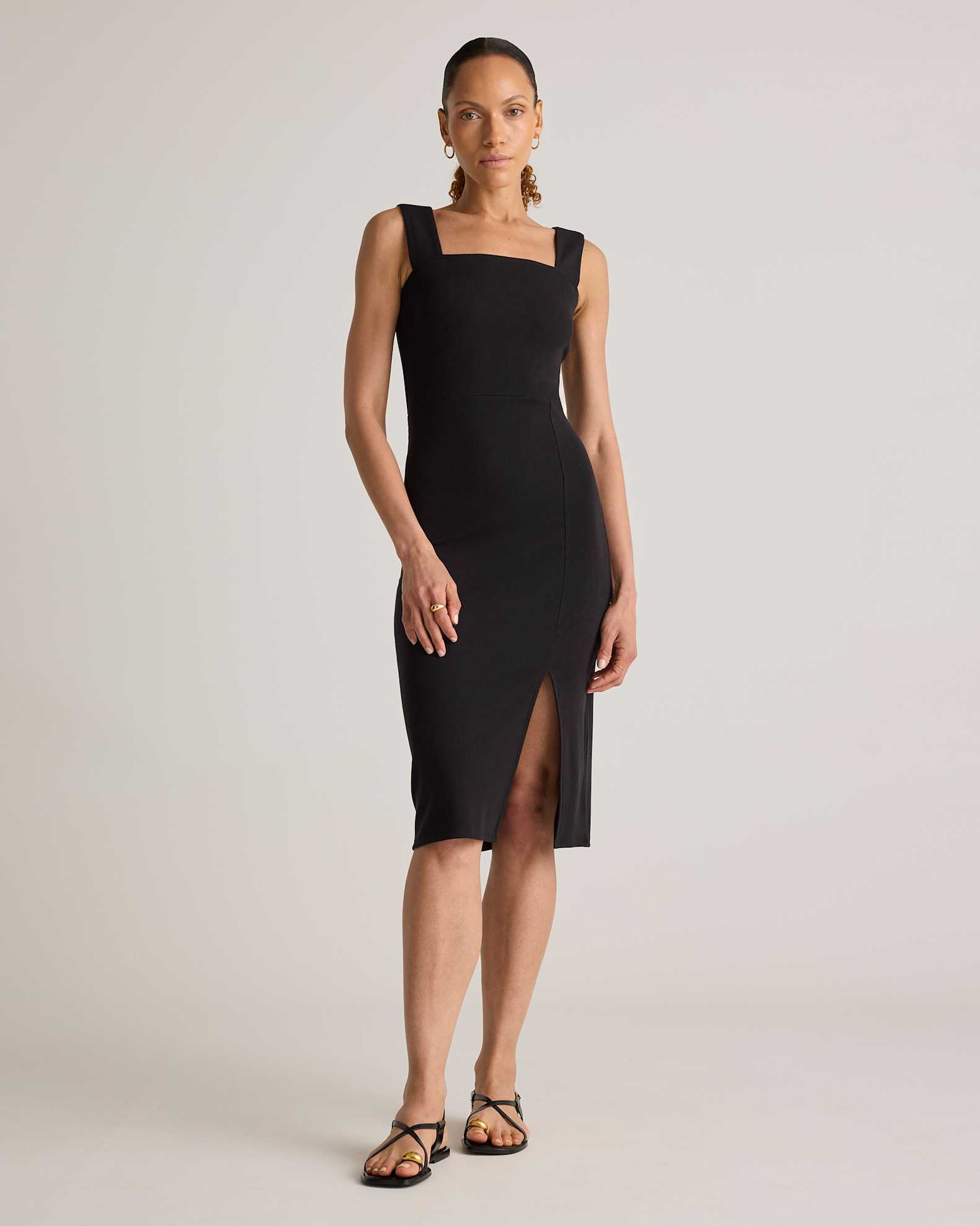 Tencel Rib Knit Sleeveless Square Neck Midi Dress Tencel Rib Knit Sleeveless Square Neck Midi Dress