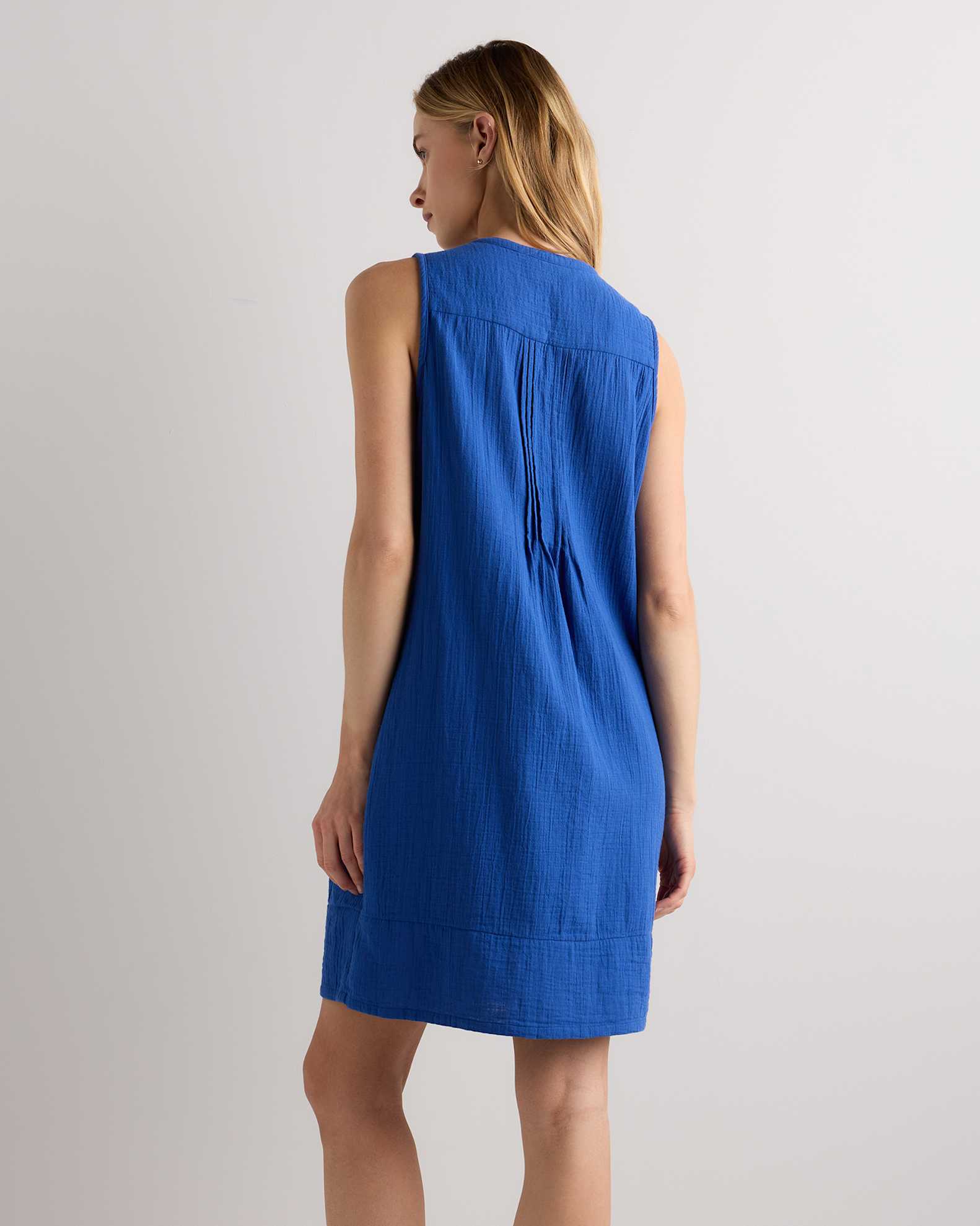 100% Organic Cotton Gauze Sleeveless Swing Dress in Orchid Blue 100% Organic Cotton Gauze Sleeveless Swing Dress in Orchid Blue