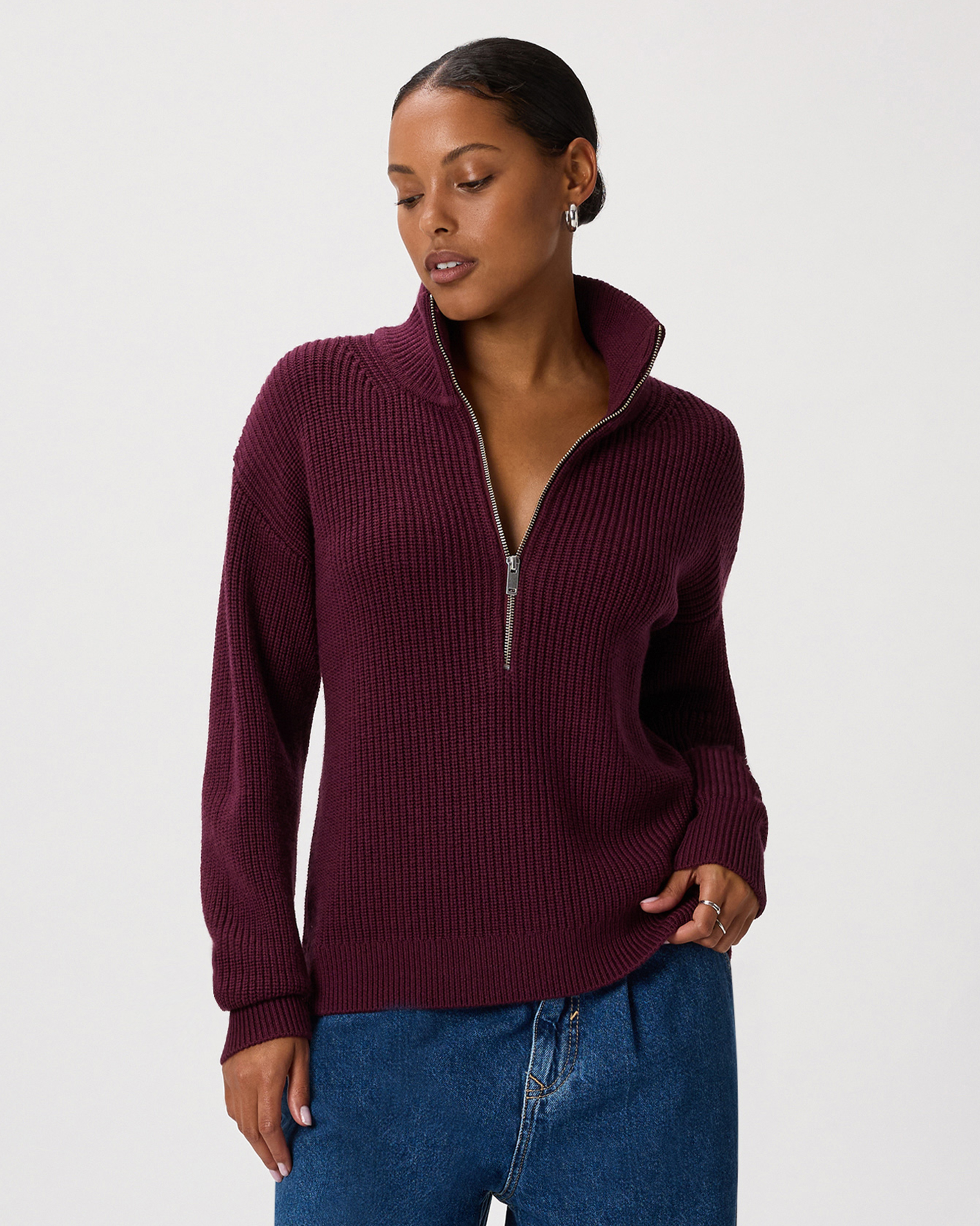 Barolo Burgundy Australian Merino Wool Half Zip Sweater