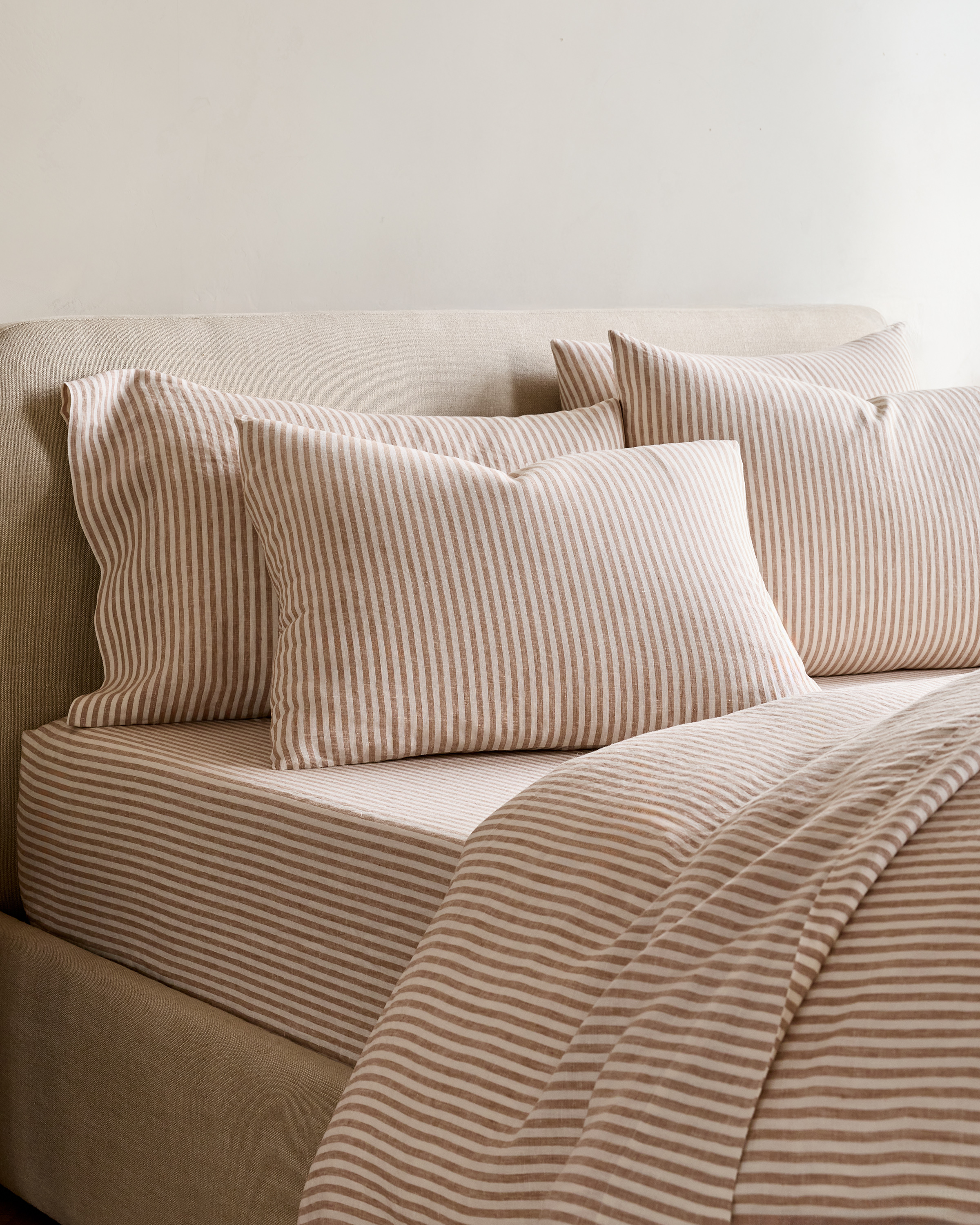 Latte/White Stripe European Linen Stripe Sham Set