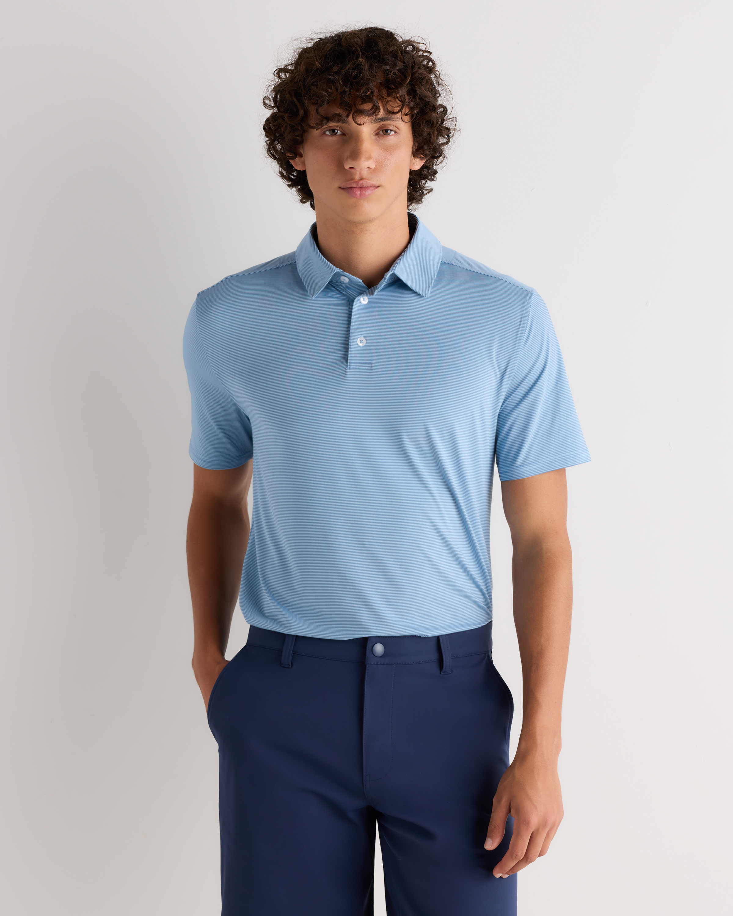 Harbor Blue Stripe Performance Jersey Short Sleeve Golf Polo