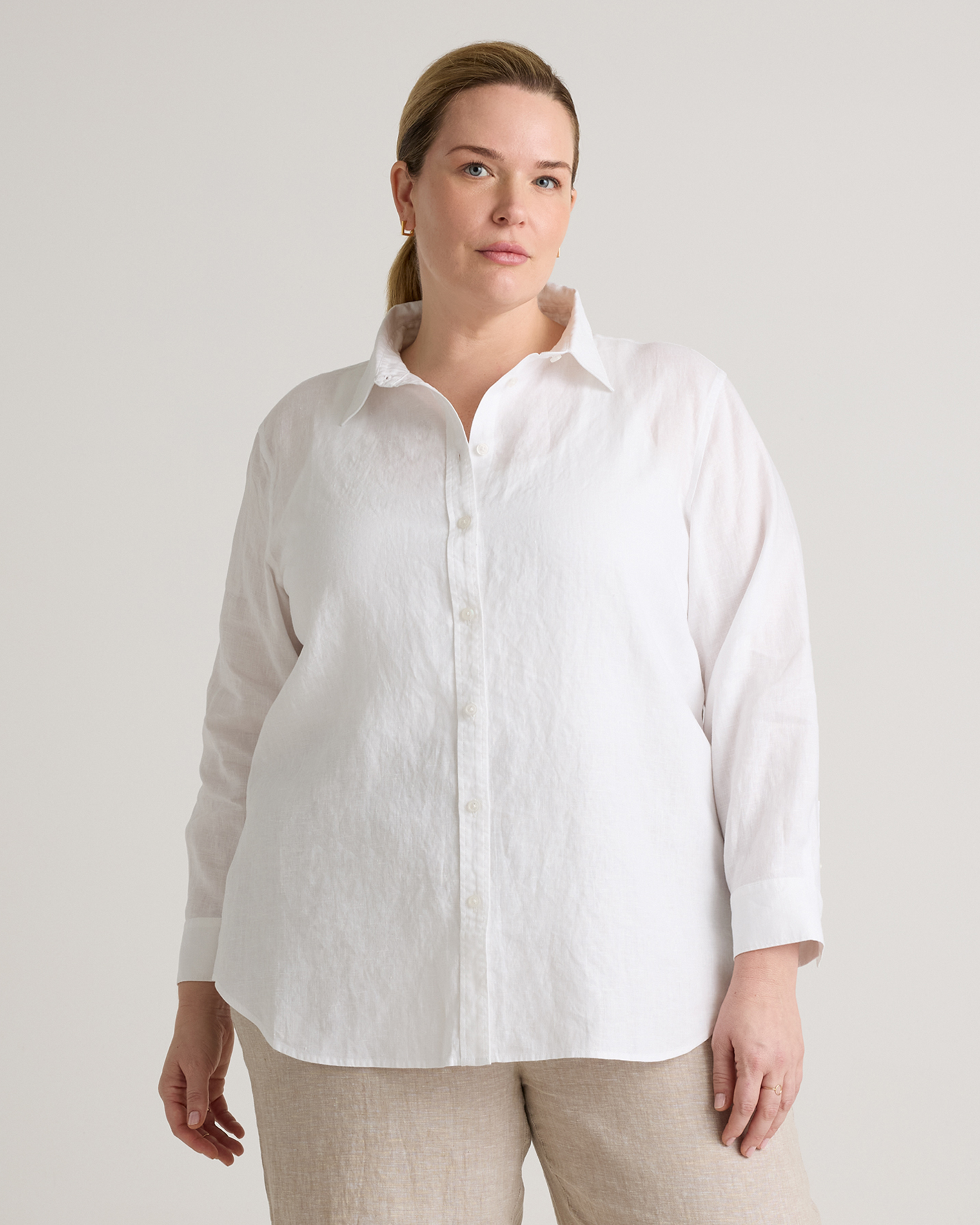 White 100% European Linen Long Sleeve Shirt