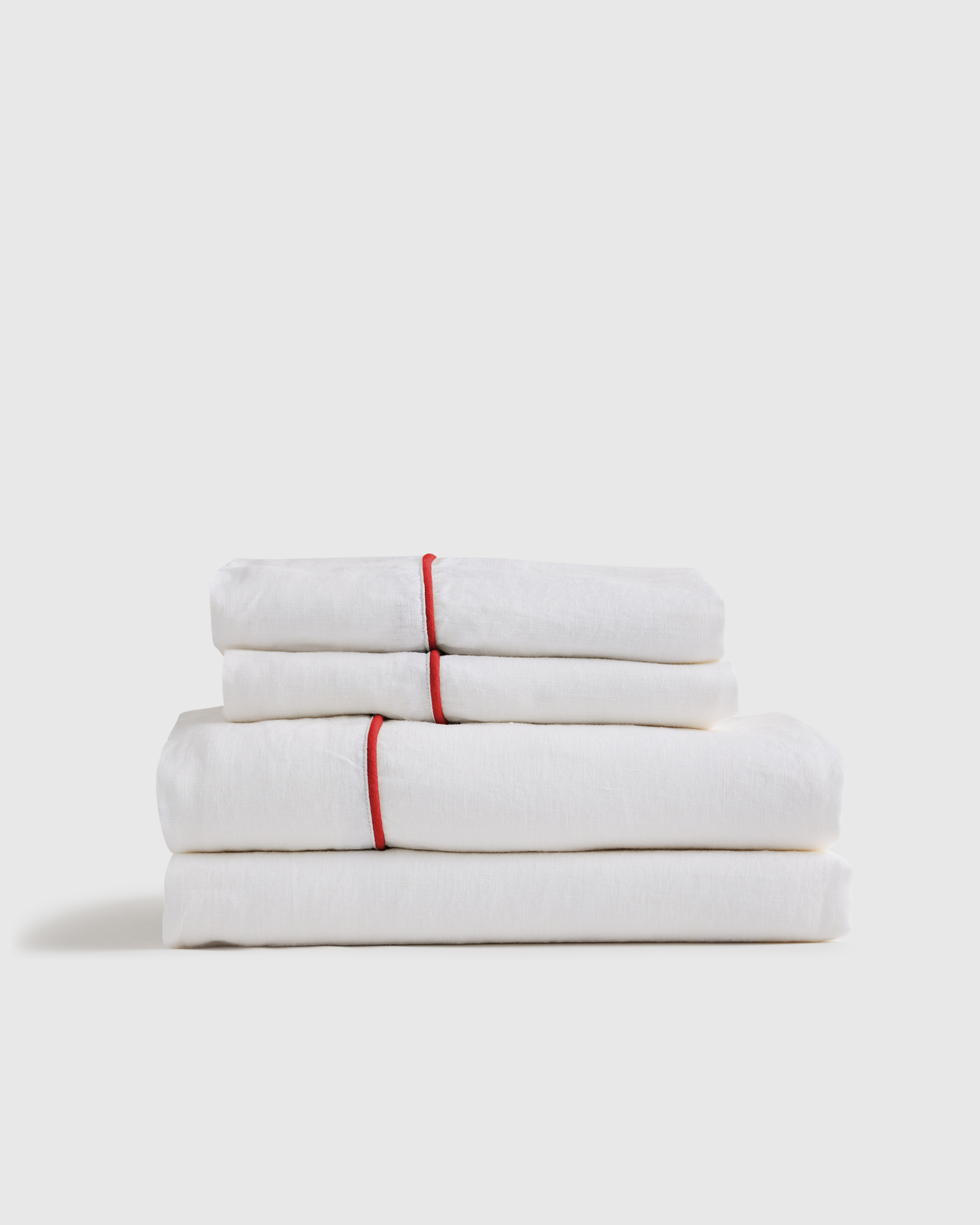White/Cherry European Linen Piped Sheet Set