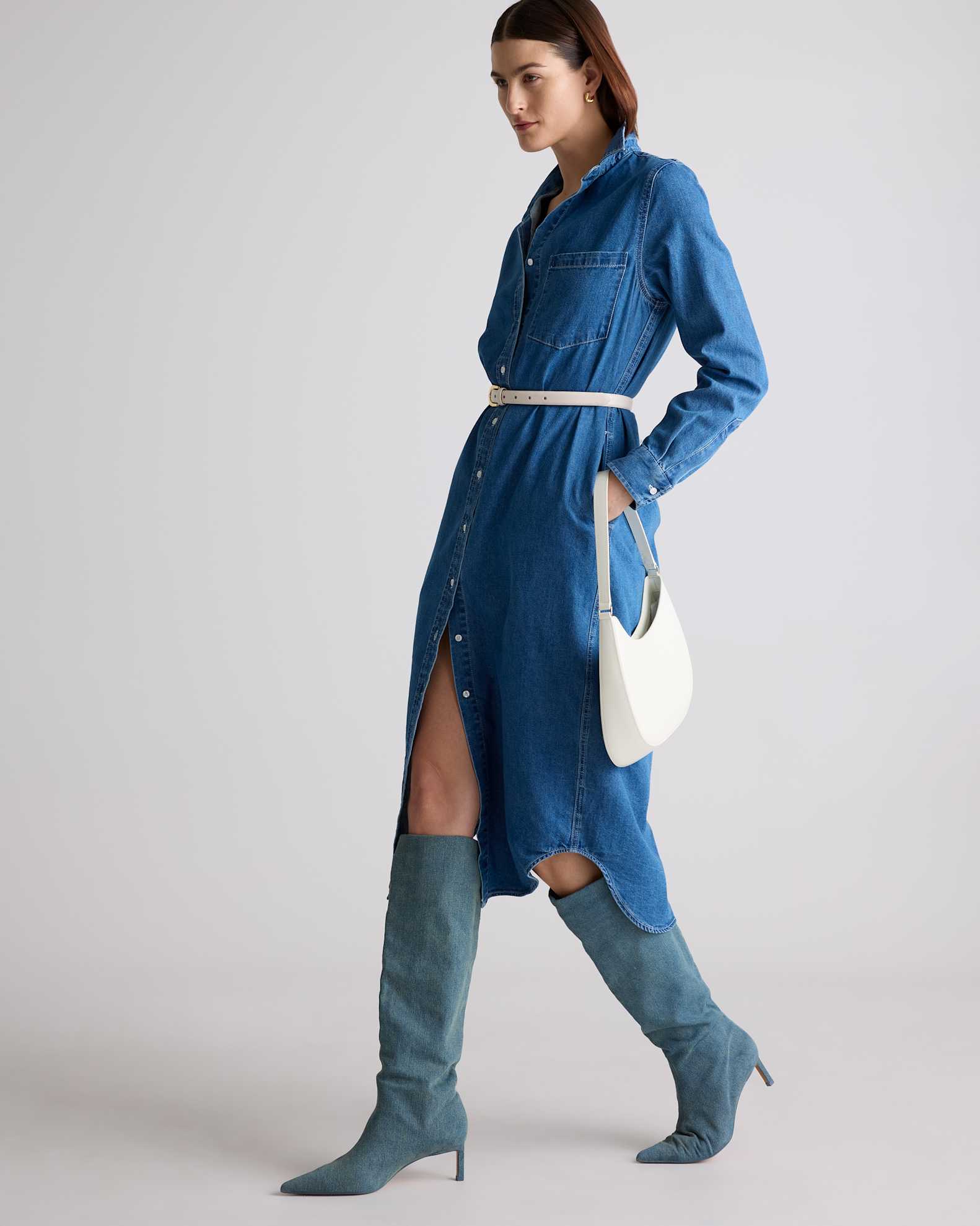 Distressed Denim Maxi Shirt Dress Distressed Denim Maxi Shirt Dress