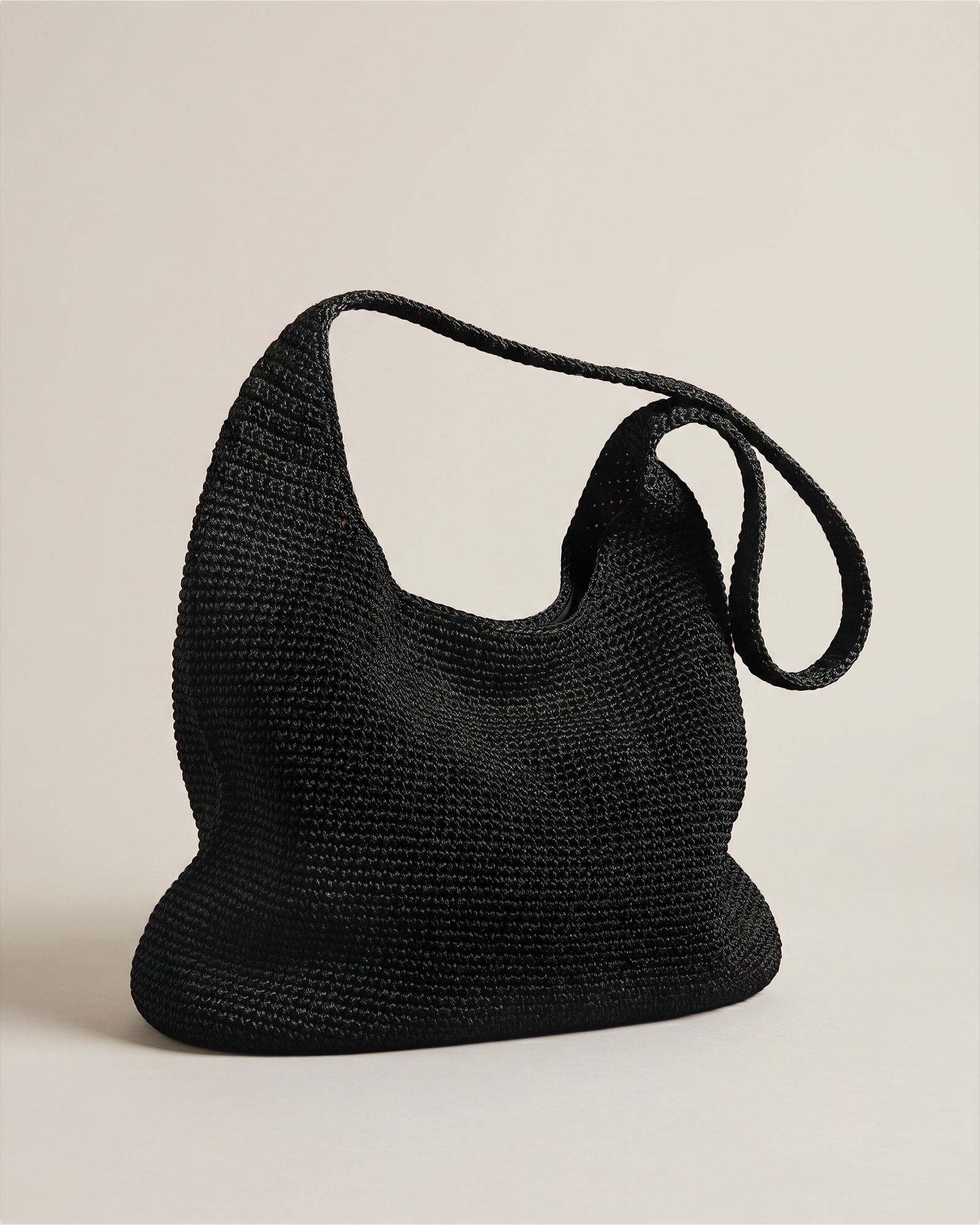 Black Hand Crochet Hobo Shoulder Bag