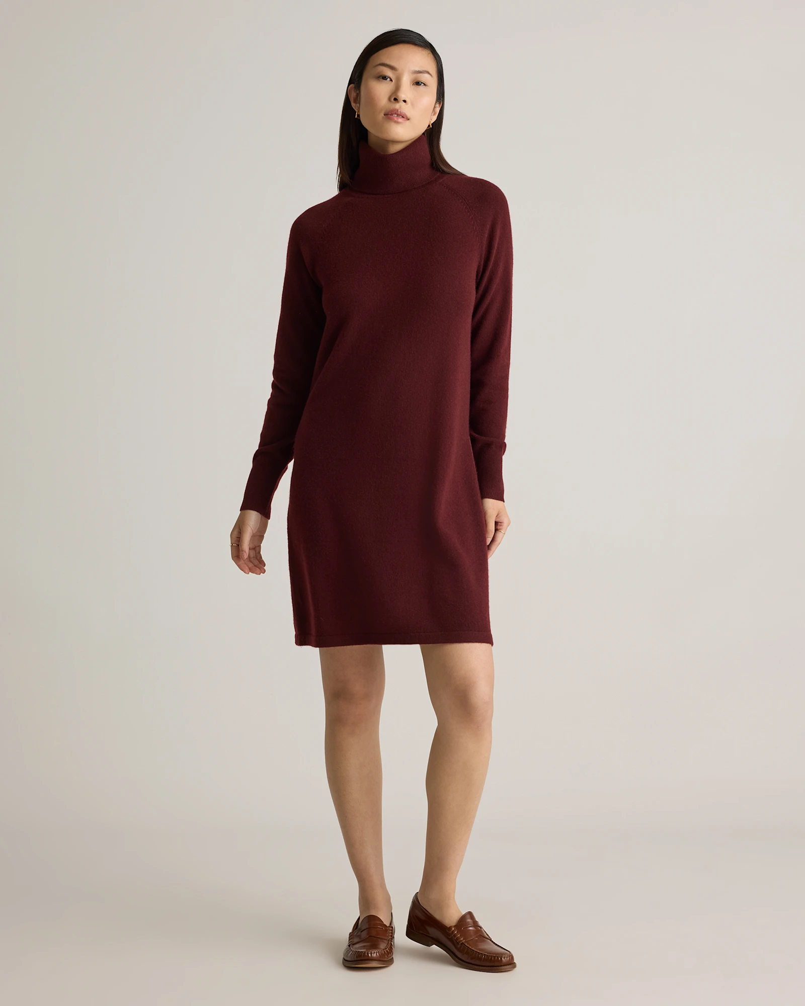 quince sweater dress Eco-Knit Ribbed Mock Neck in Black you can customize the fit to your liking Cashmere Turtleneck Sweater Dress