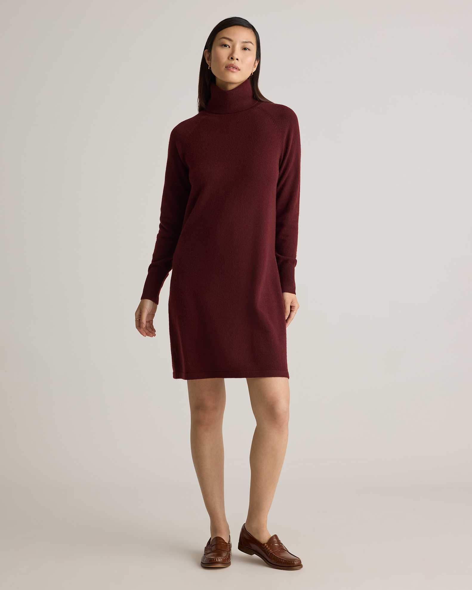 Quince Women's Large Size Mongolian Cashmere Turtleneck Sweater Dress in Rich Burgundy - Cozy, Flattering & Long-Lasting Quince Women's Large Size Mongolian Cashmere Turtleneck Sweater Dress in Rich Burgundy - Cozy, Flattering & Long-Lasting