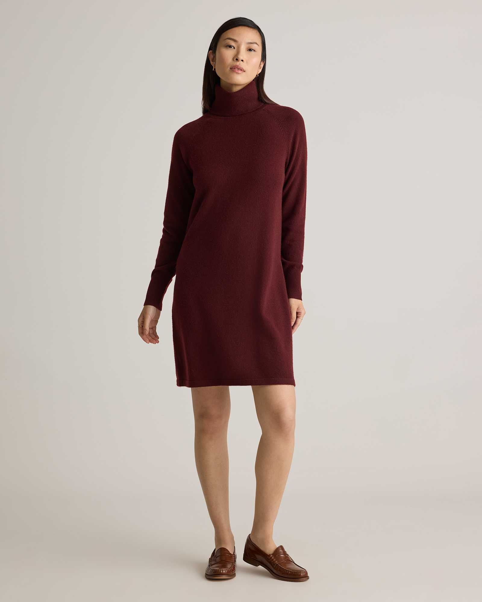Quince Women's Large Size Mongolian Cashmere Turtleneck Sweater Dress in Rich Burgundy - Cozy, Flattering & Long-Lasting Quince Women's Large Size Mongolian Cashmere Turtleneck Sweater Dress in Rich Burgundy - Cozy, Flattering & Long-Lasting