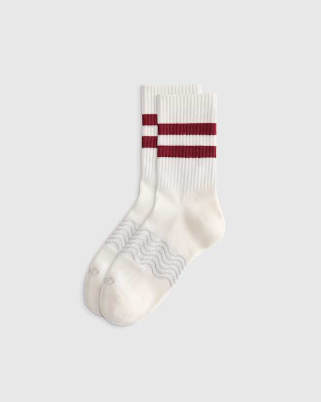 Ivory/Maroon Stripe Everyday Cotton Varsity Stripes Half-Crew Sock