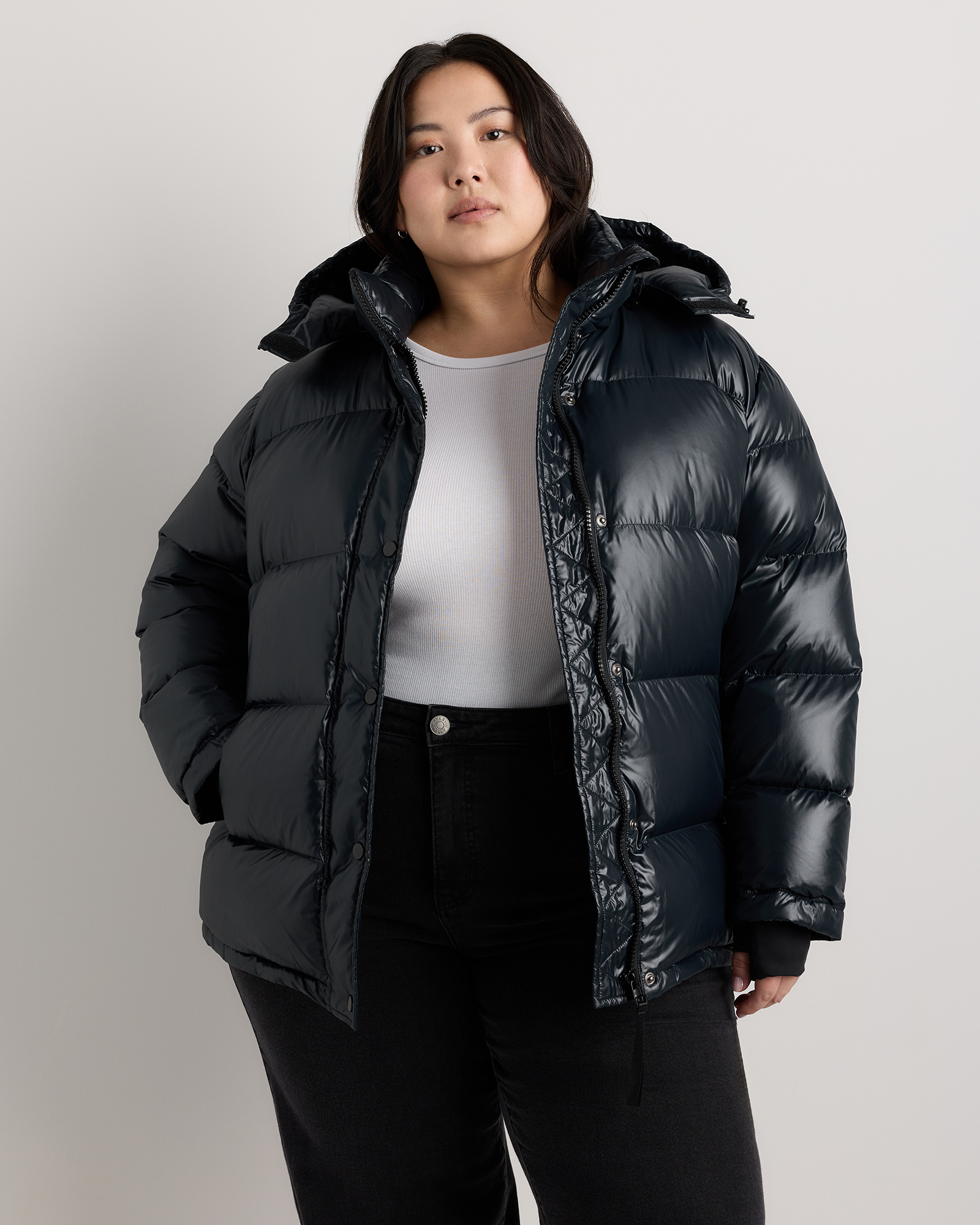 Shiny Black Responsible Down Puffer Jacket