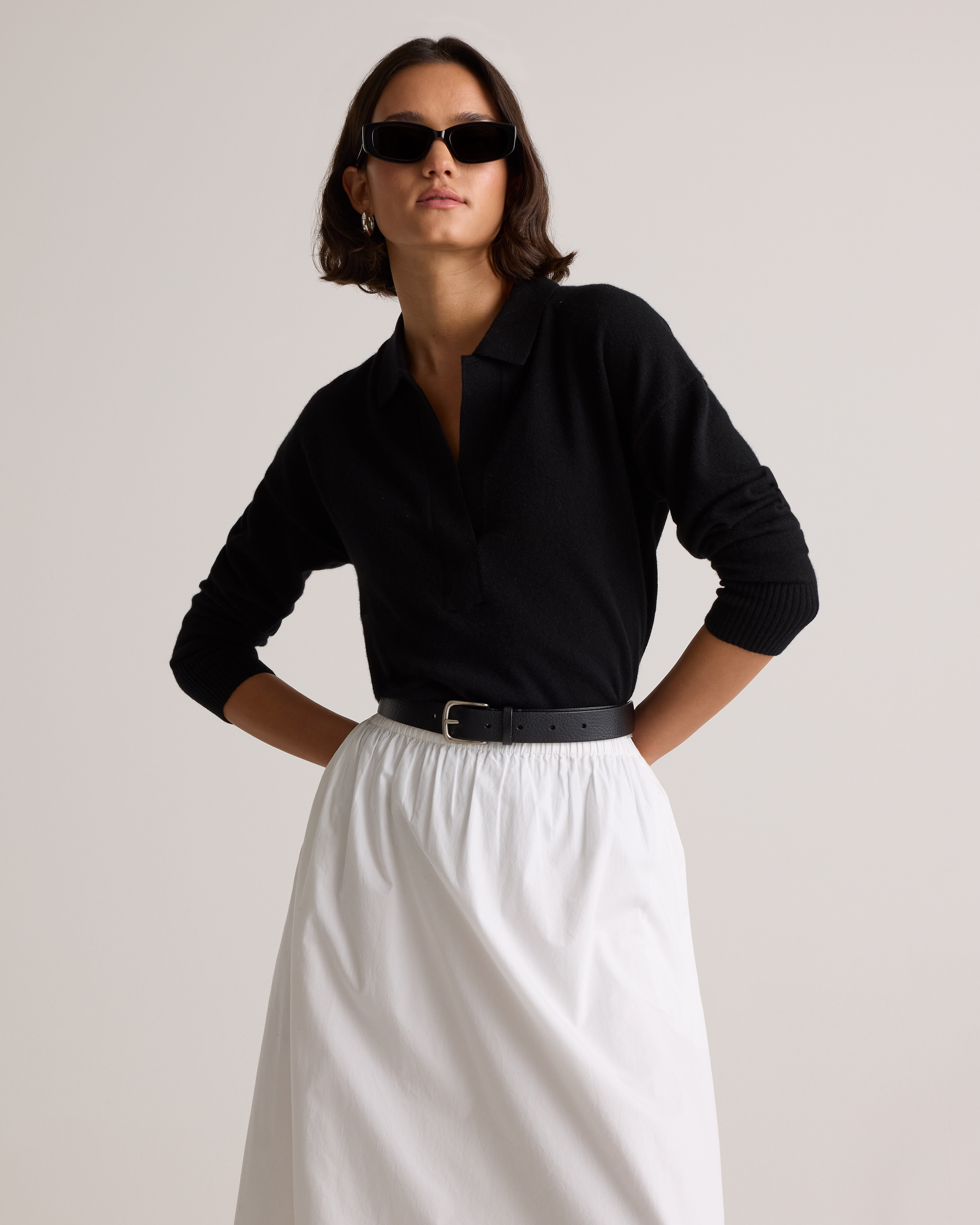 Women's Mongolian Cashmere Polo Sweater in Black