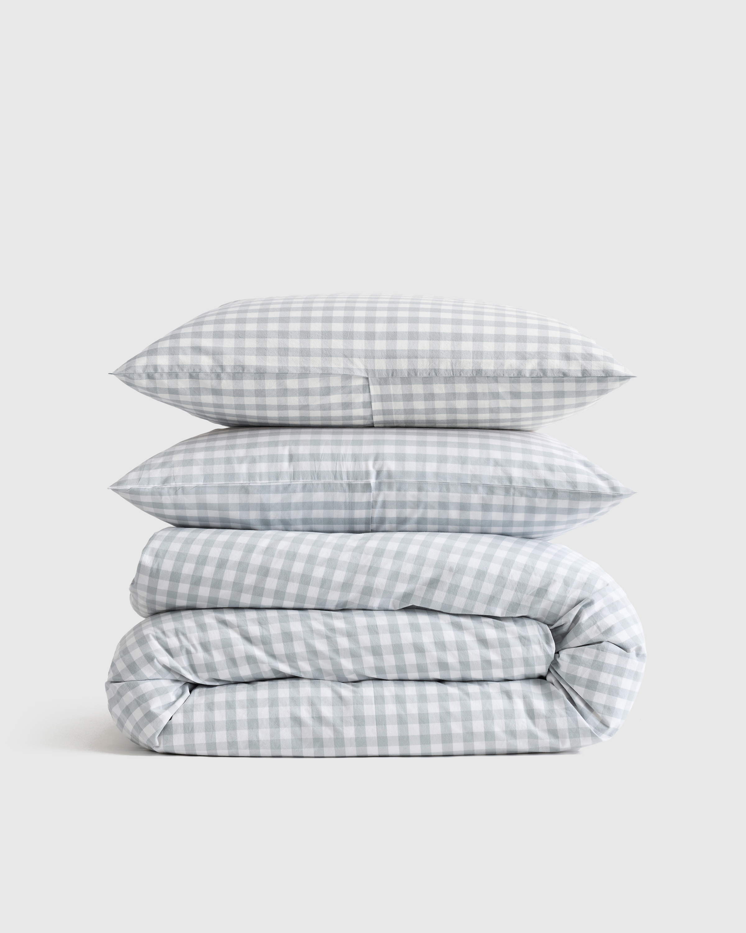 blue-fog Classic Organic Percale Gingham Duvet Cover Set