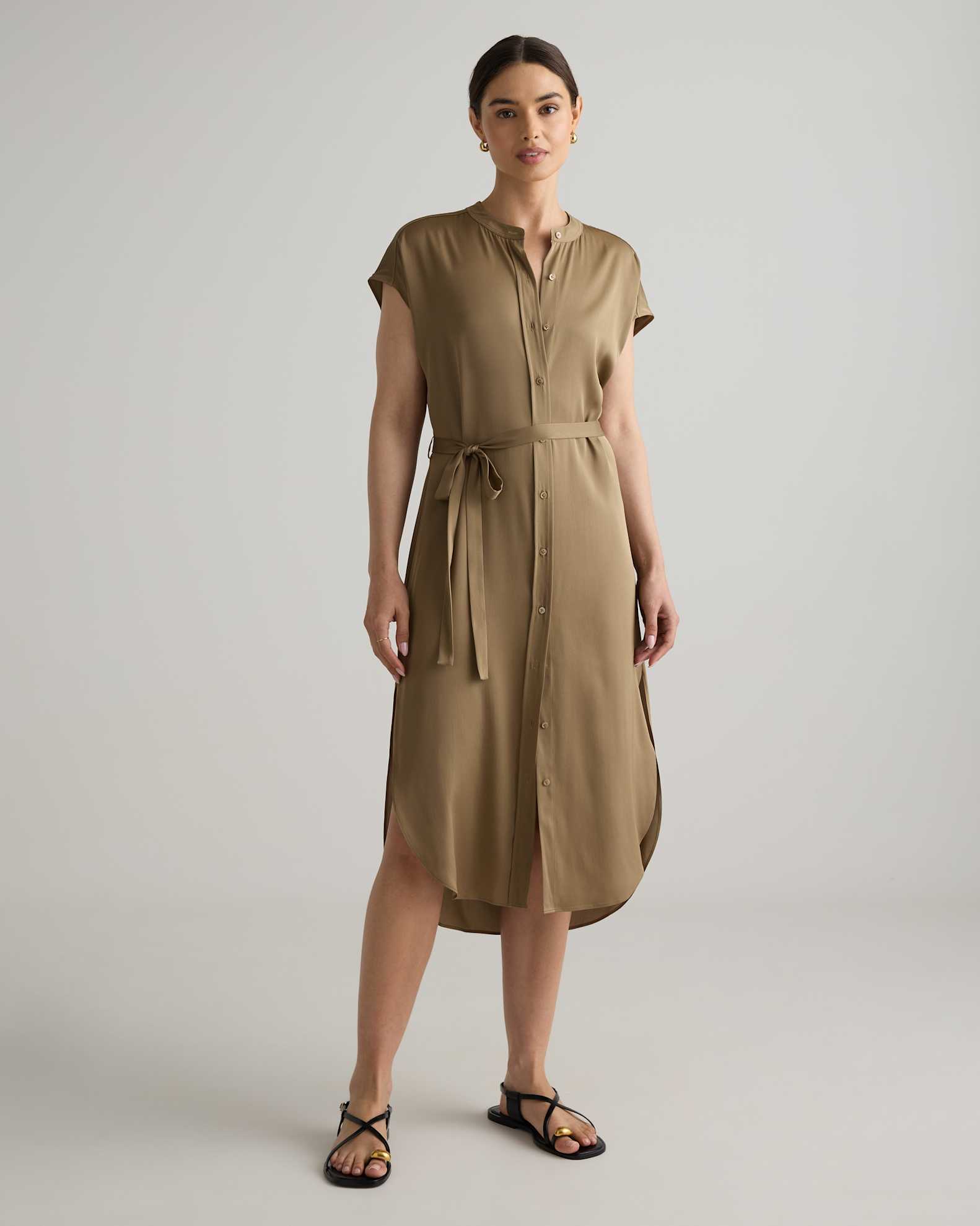 Washable Stretch Silk Midi Shirt Dress Washable Stretch Silk Midi Shirt Dress