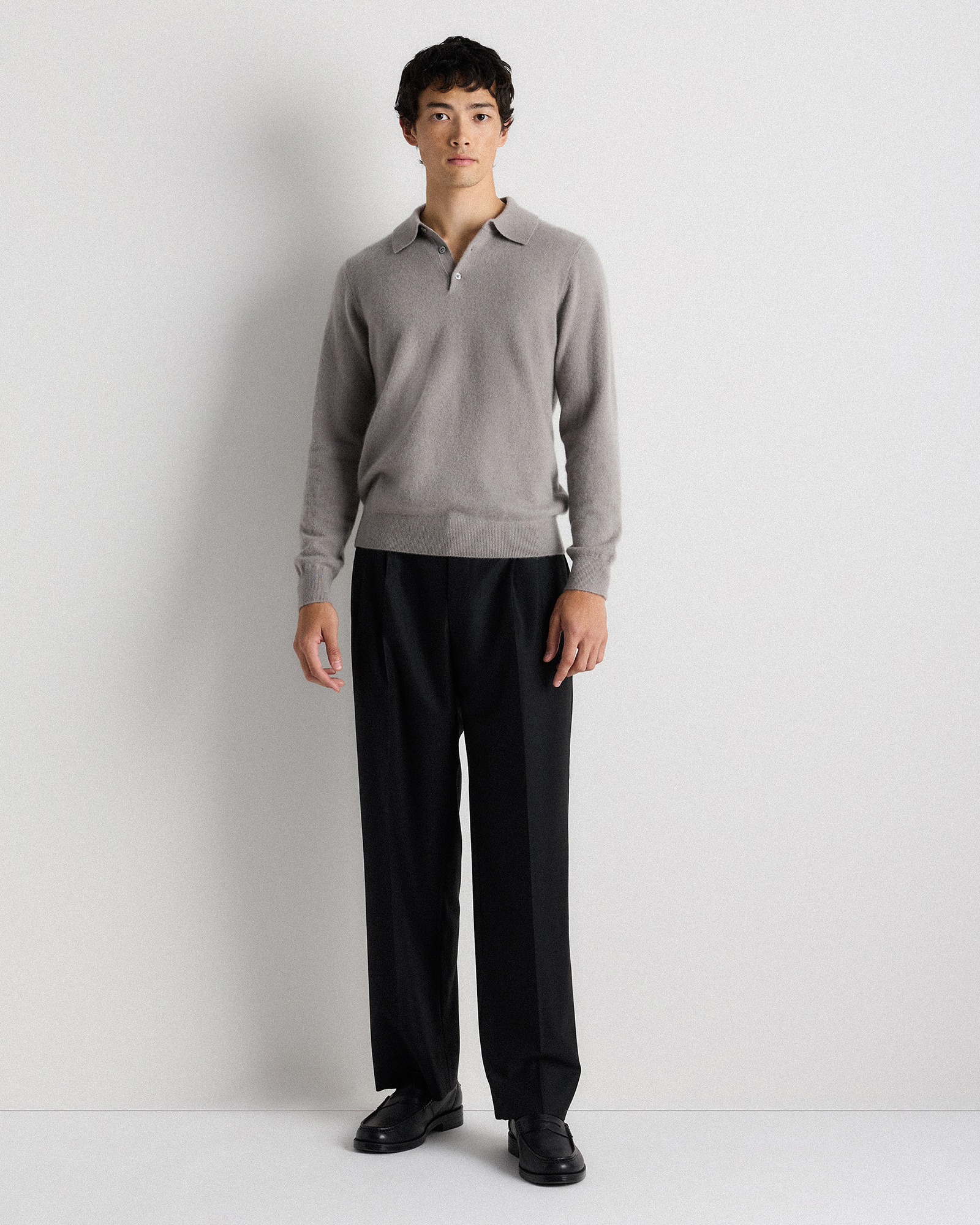 Mongolian Cashmere Polo Sweater in Morel Grey