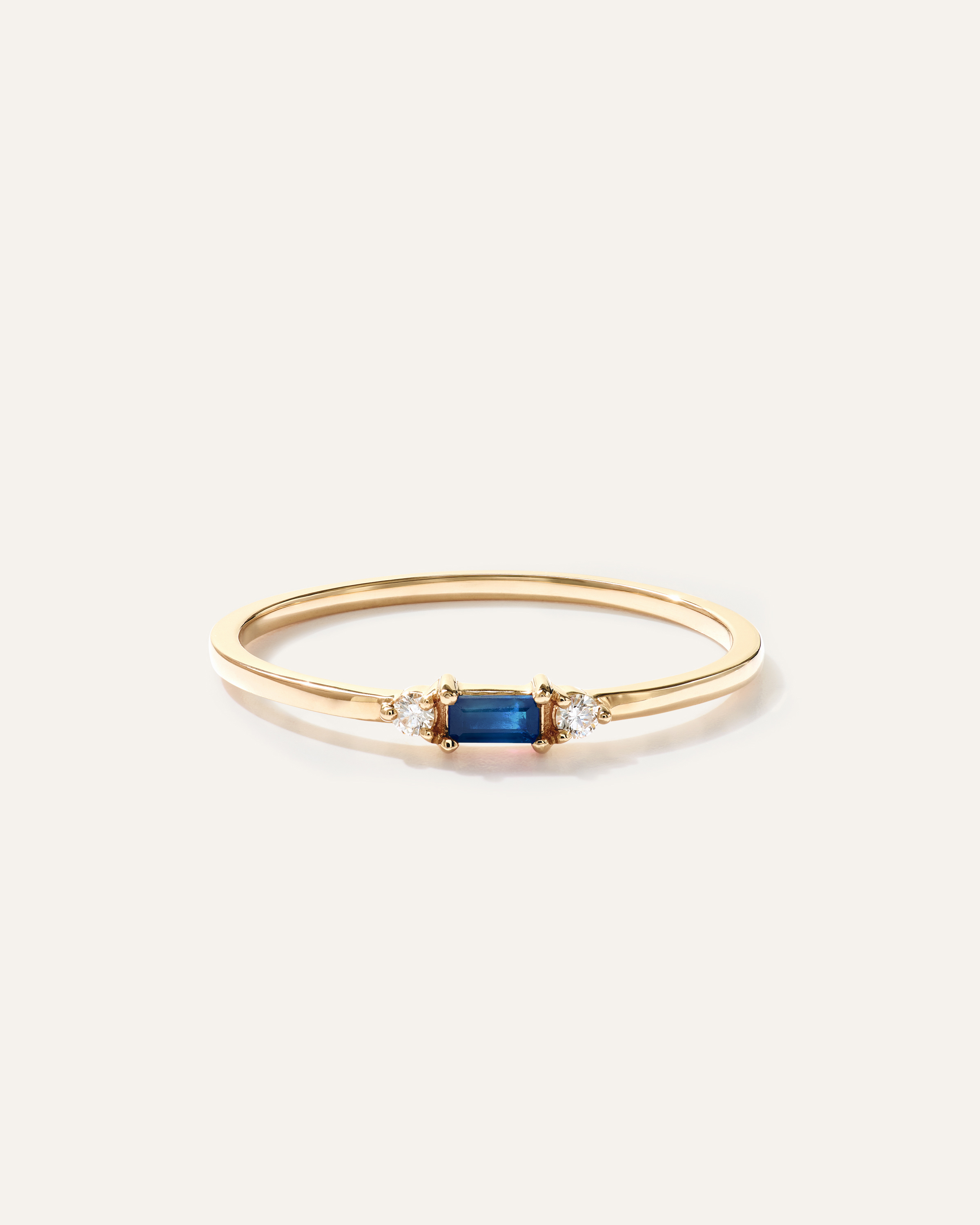 Blue Sapphire 14k Gold Baguette Gemstone with Diamonds Ring