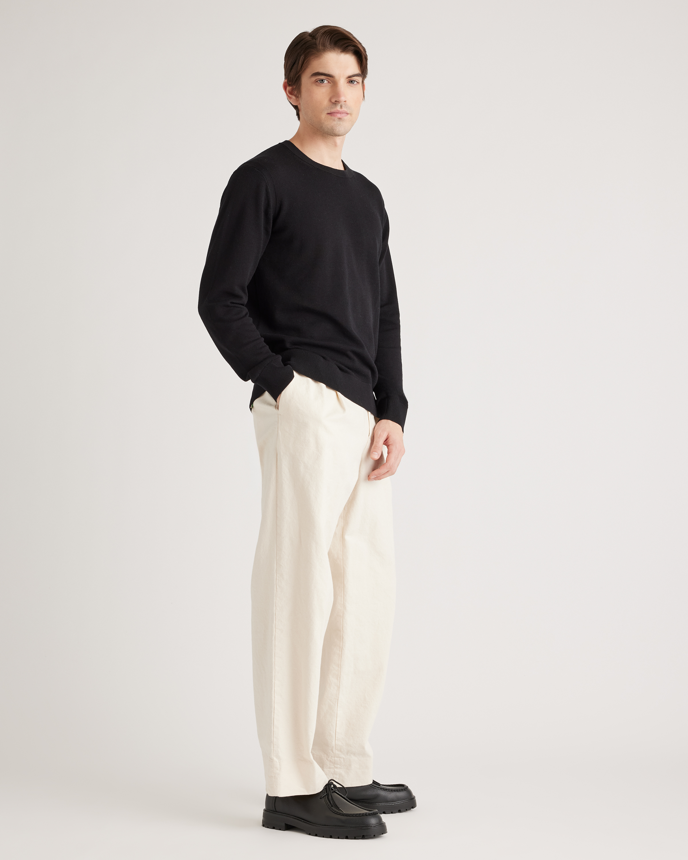 Organic Cotton-Silk Pique Crewneck Sweater
