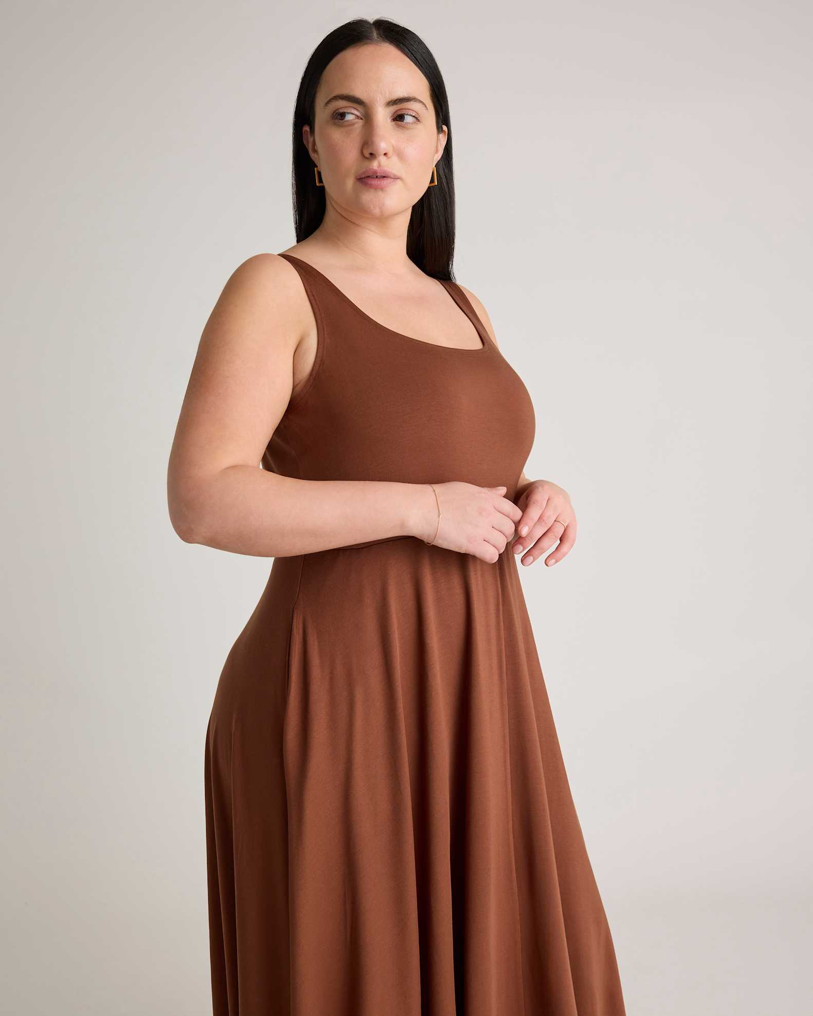 Tencel Jersey Fit & Flare Dress - Plus Size in Brown Tencel Jersey Fit & Flare Dress - Plus Size in Brown