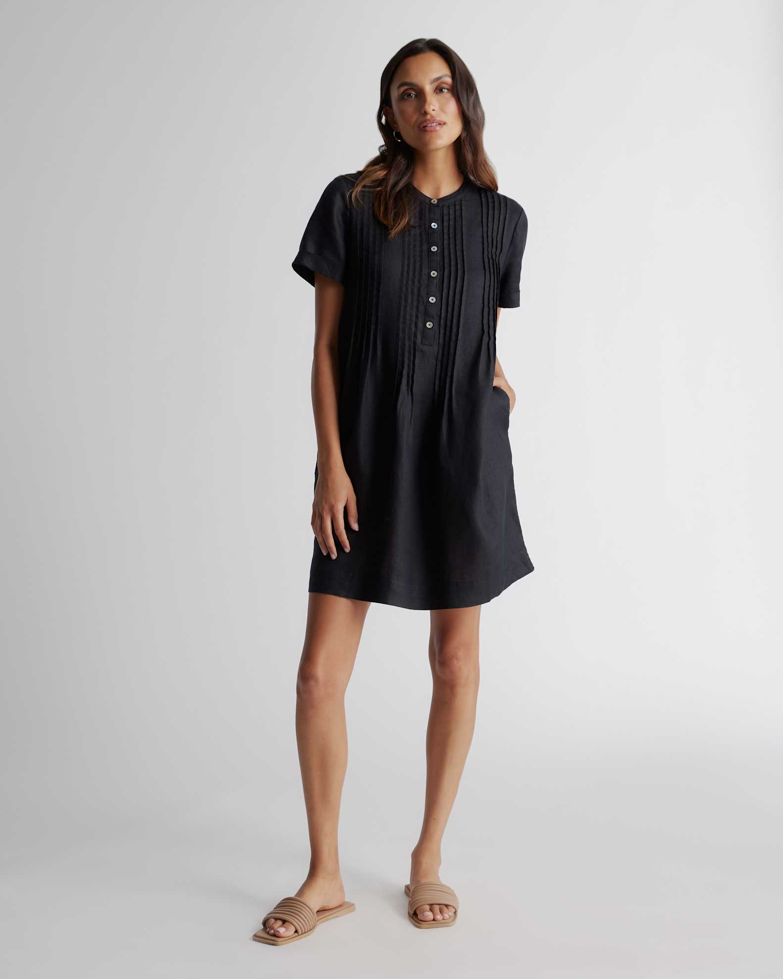 100% European Linen Short Sleeve Swing Dress 100% European Linen Short Sleeve Swing Dress