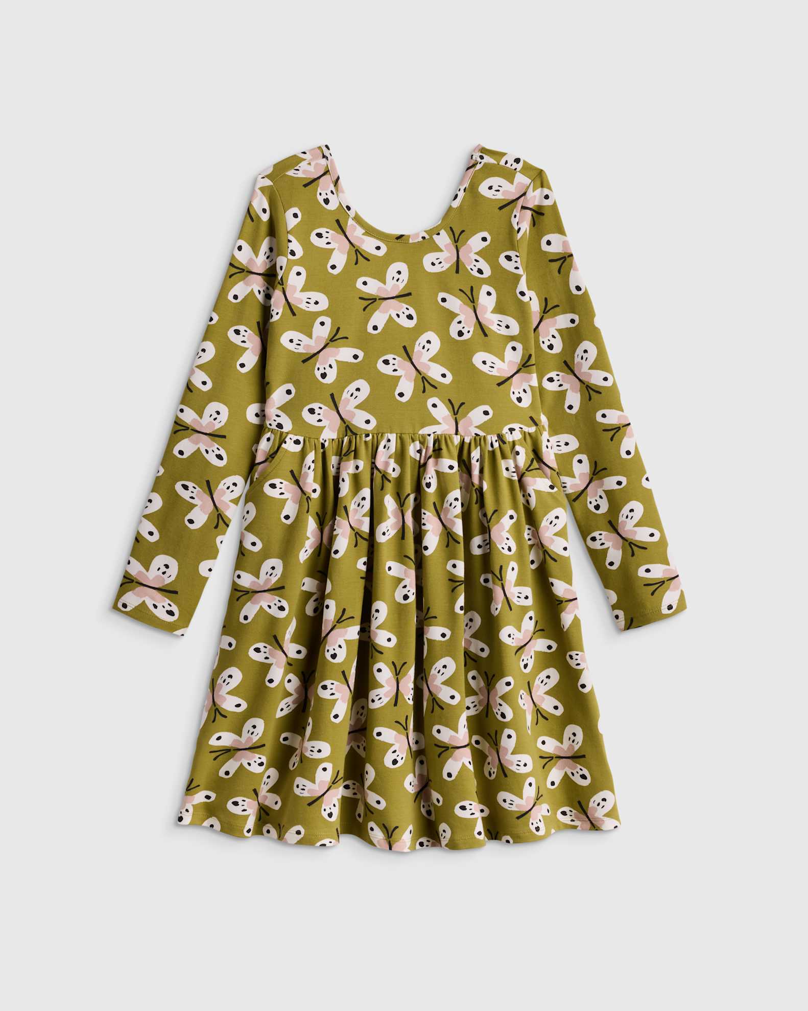 Organic Cotton Long Sleeve Skater Dress - Kid Girl in Butterfly Meadow Organic Cotton Long Sleeve Skater Dress - Kid Girl in Butterfly Meadow