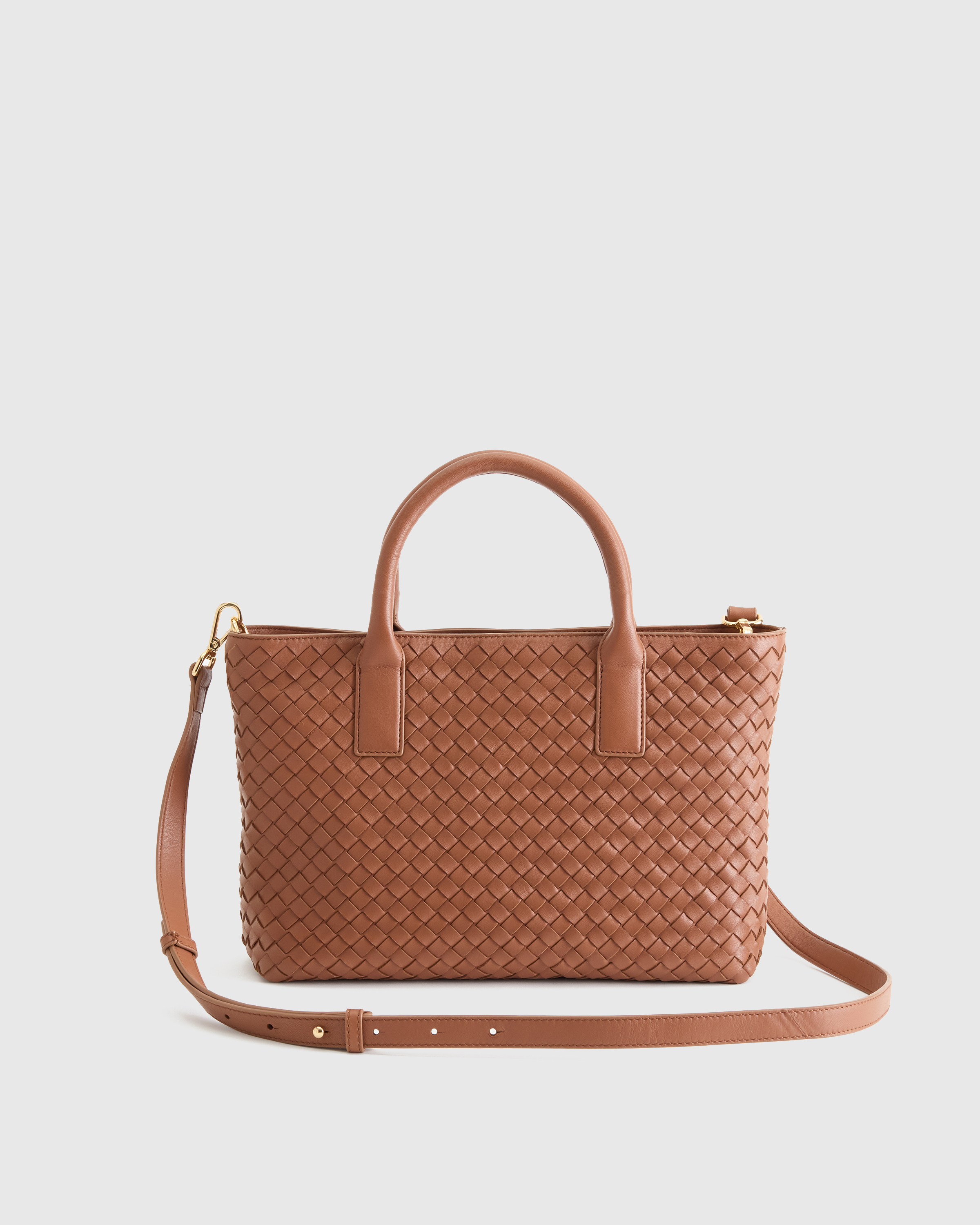 Cognac Italian Leather Handwoven Crossbody Tote