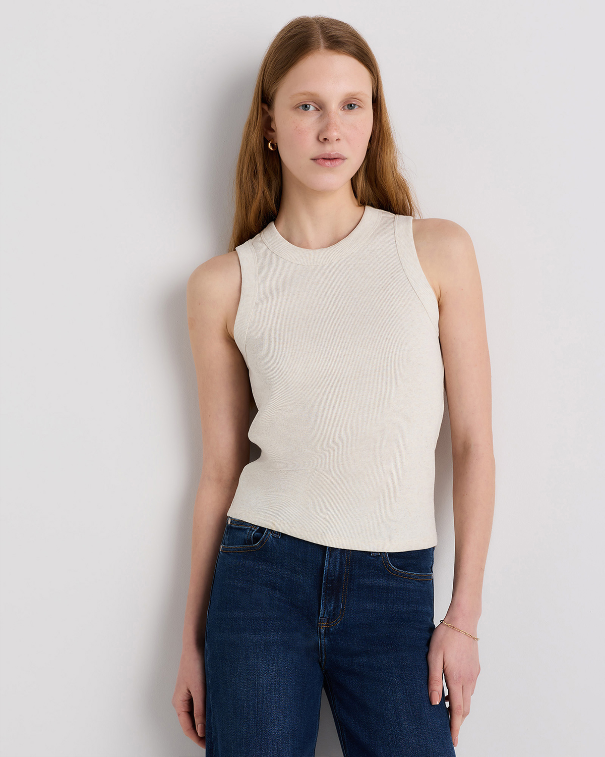 Heather Oatmeal Organic Cotton Micro-Rib Cropped Cutaway Tank