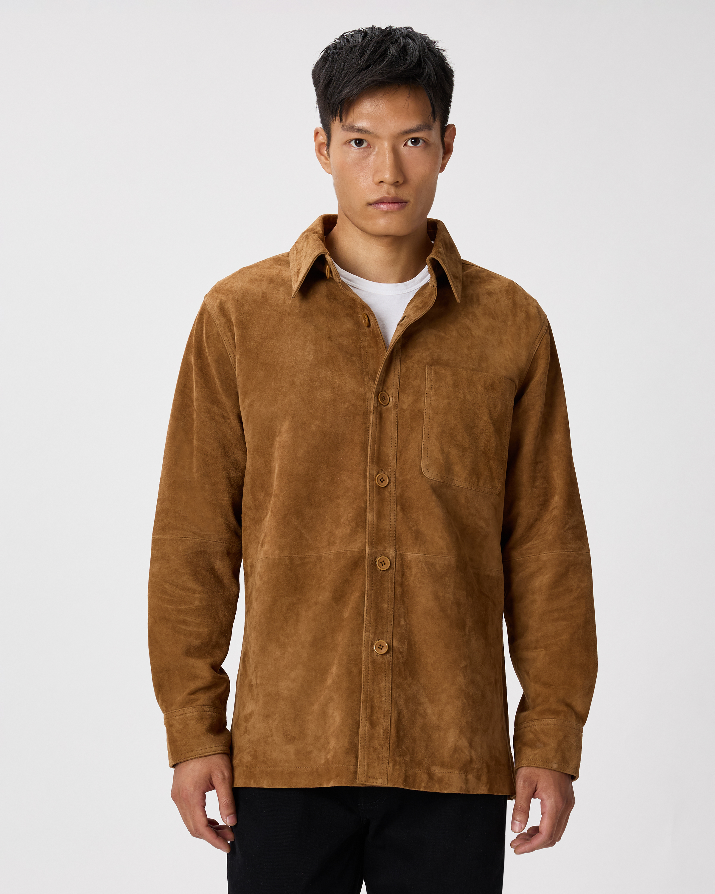 Cognac Brown 100% Suede Overshirt