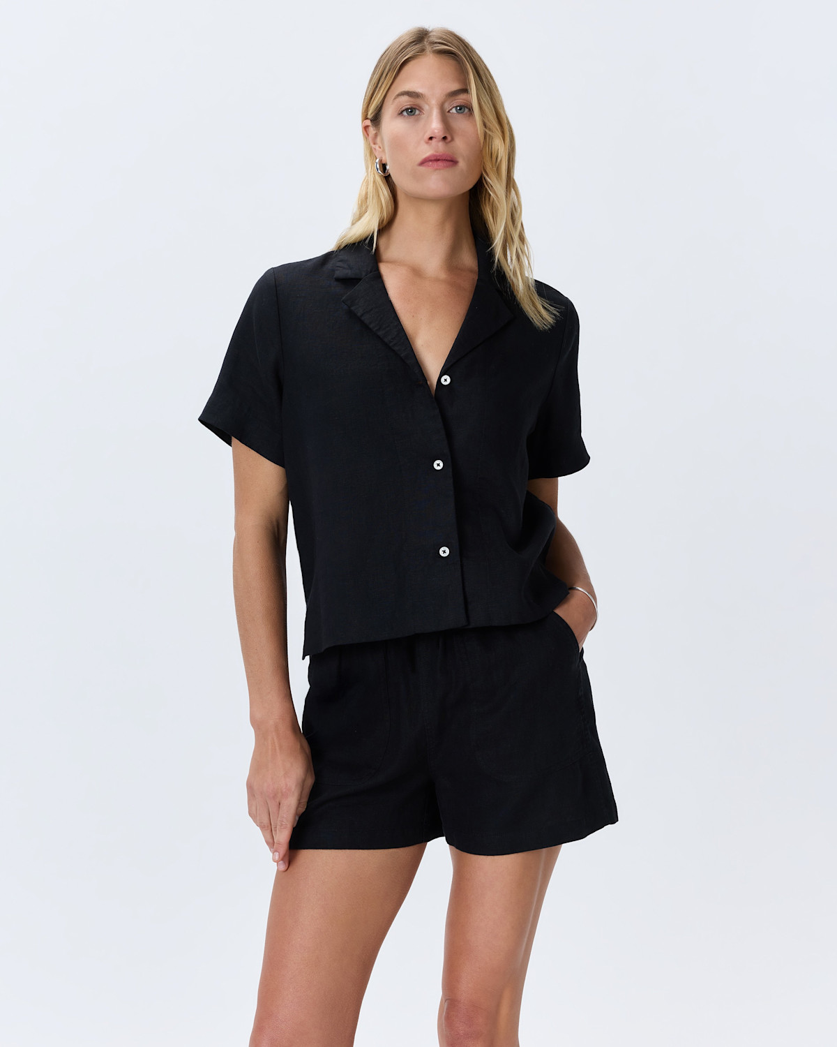 Women's 100% European Linen Short Sleeve Shirt in Black