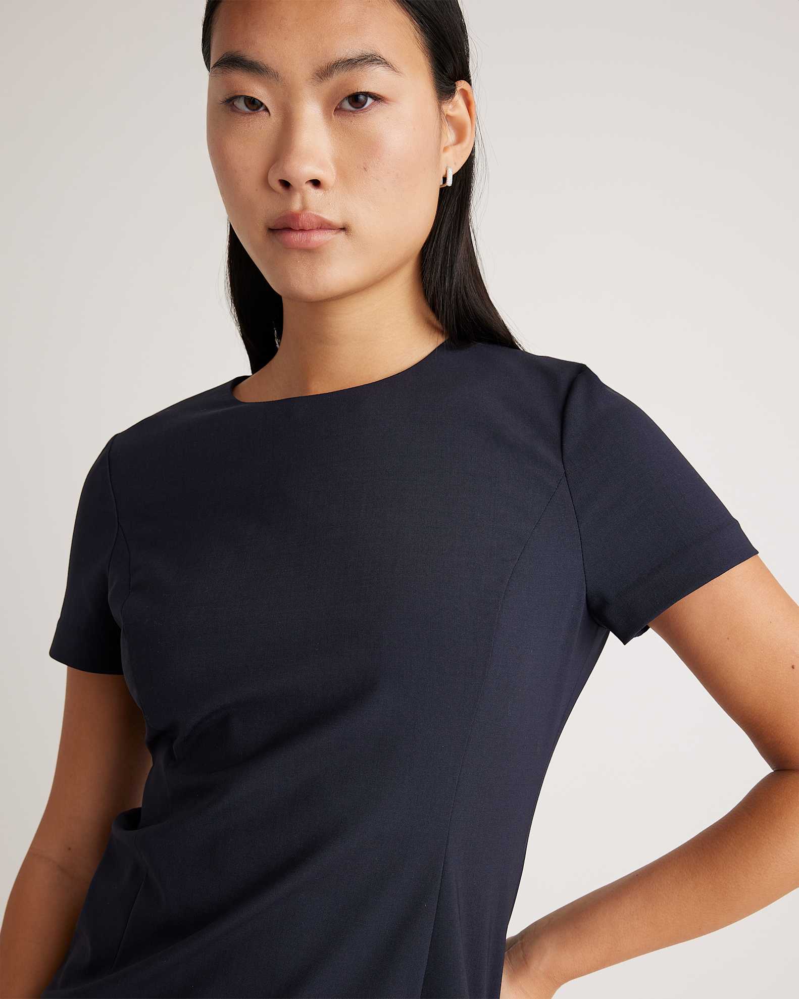 short sleeve wool dress Maggie Merino Wool Swing Dress