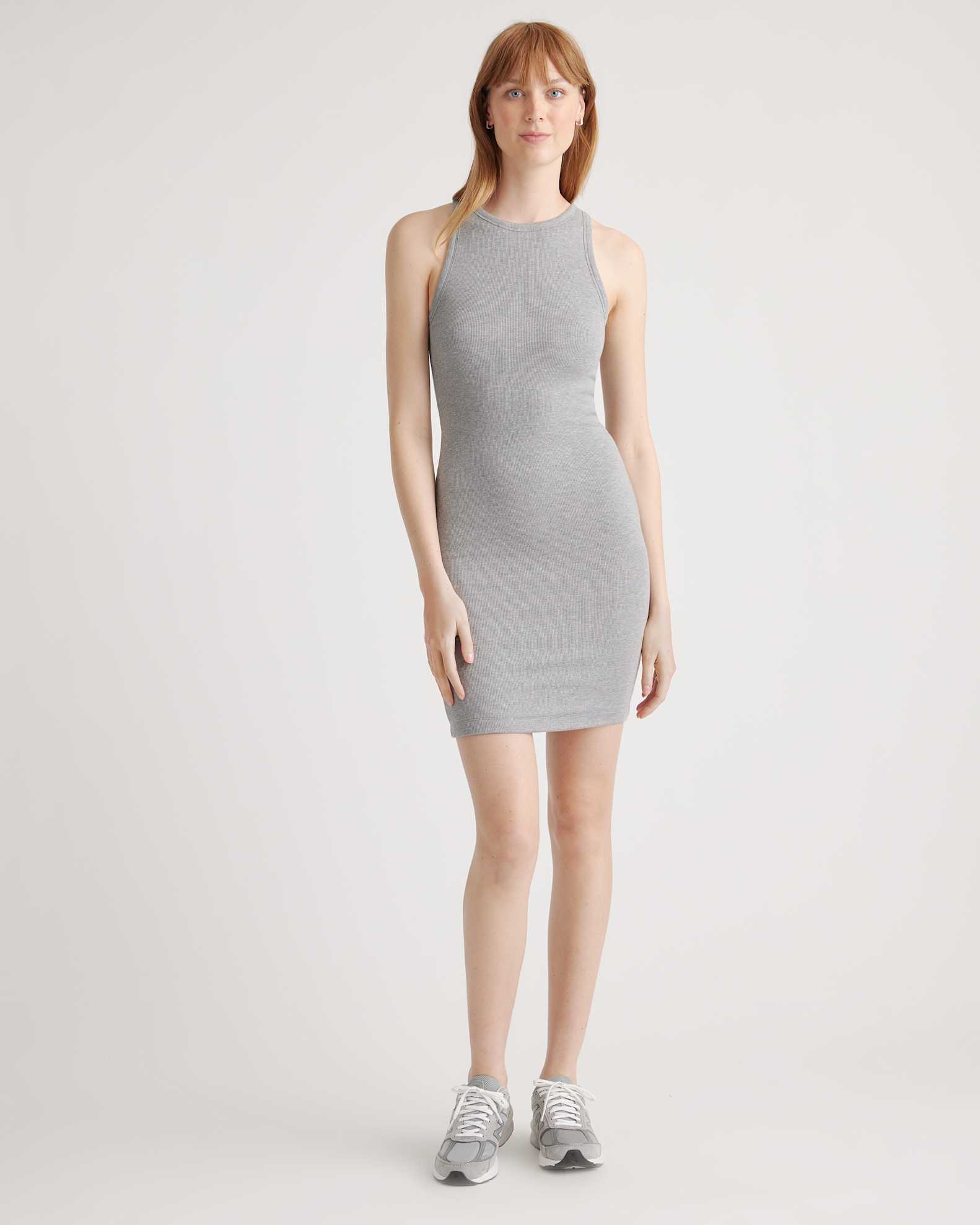 Quince Women's Tencel Rib Knit Sleeveless Mini Dress, Heather Grey, Size Large - Versatile, Flattering Tank Silhouette Quince Women's Tencel Rib Knit Sleeveless Mini Dress, Heather Grey, Size Large - Versatile, Flattering Tank Silhouette