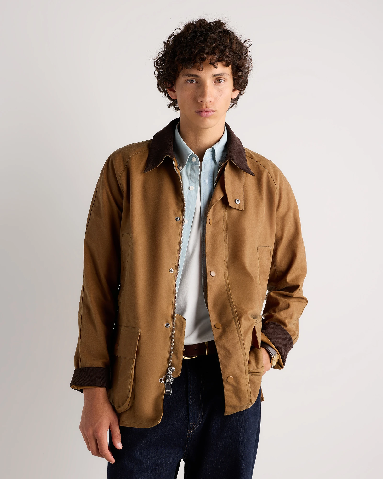 Organic Waxed Cotton Barn Jacket in Desert Brown