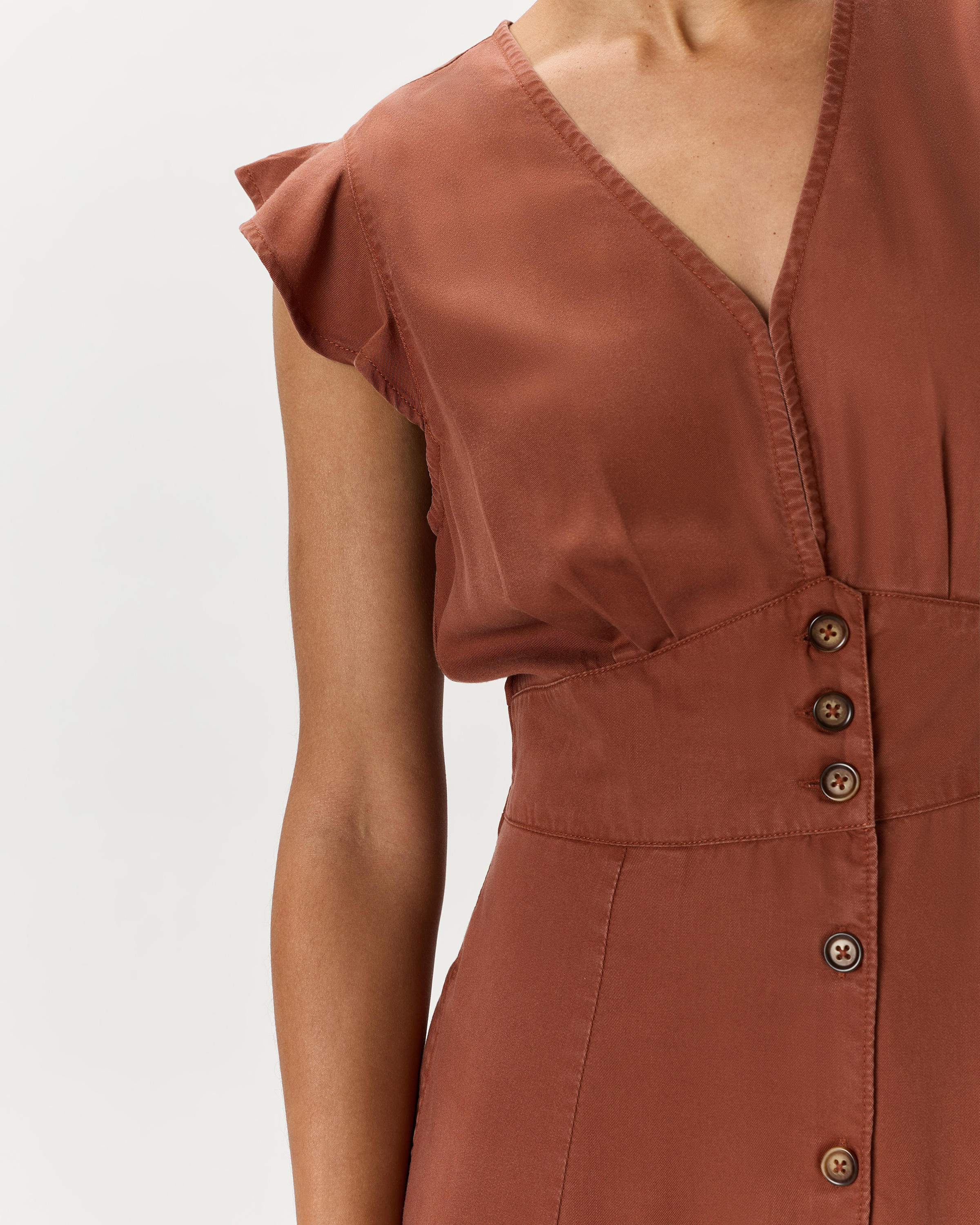 vintage wash tencel button front midi dress Quince Women's Vintage Wash Tencel Midi Dress, Button Front, A-Line, Size XS, Terracotta