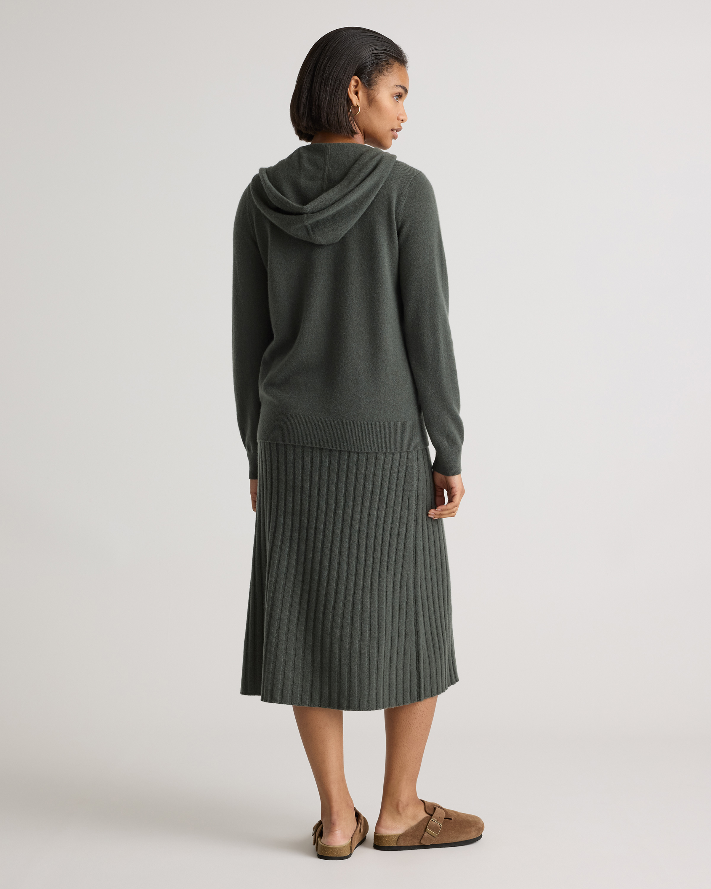 Cashmere Zip Hoodie in Moss