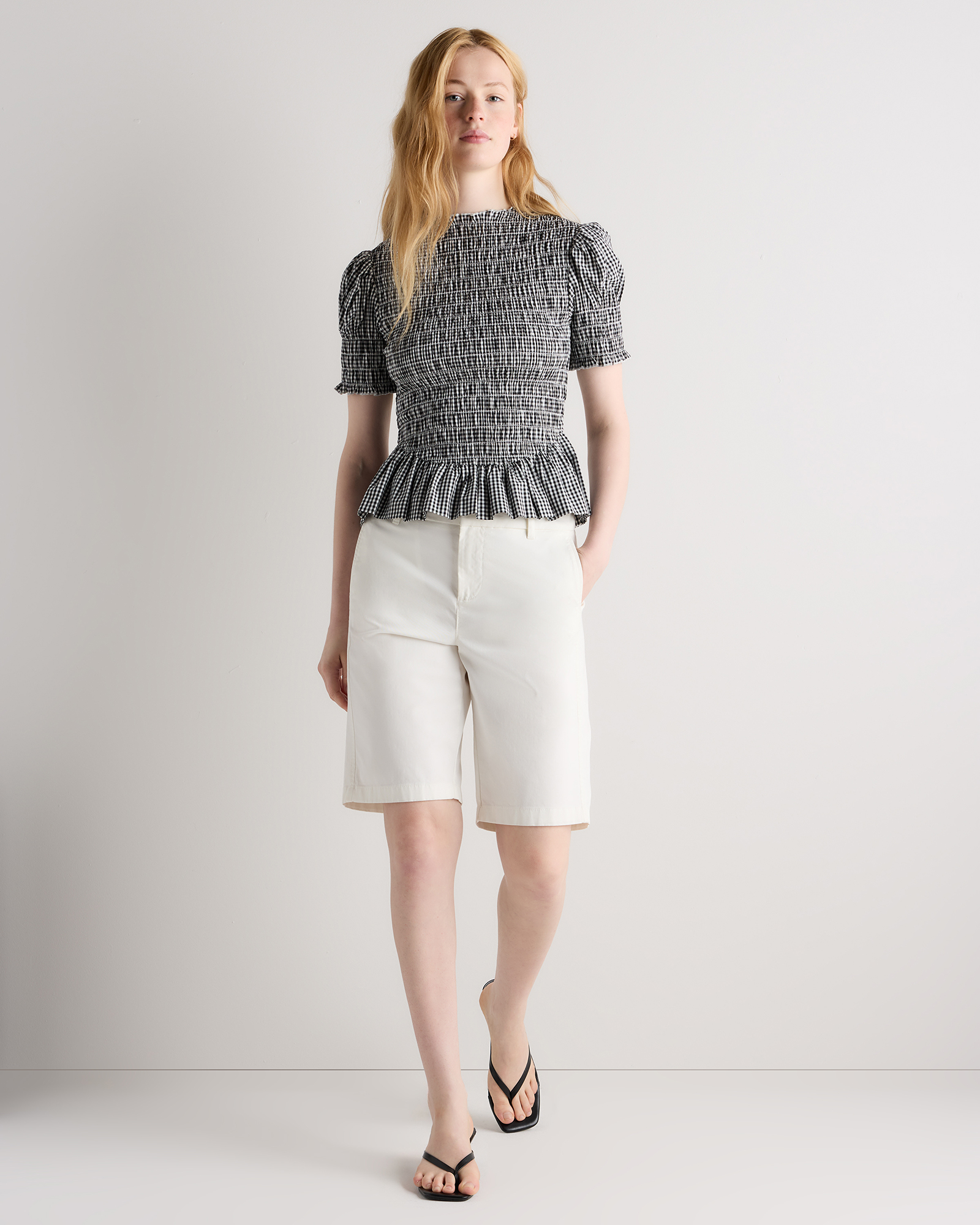 Cotton Viscose Voile Smocked Peplum Top