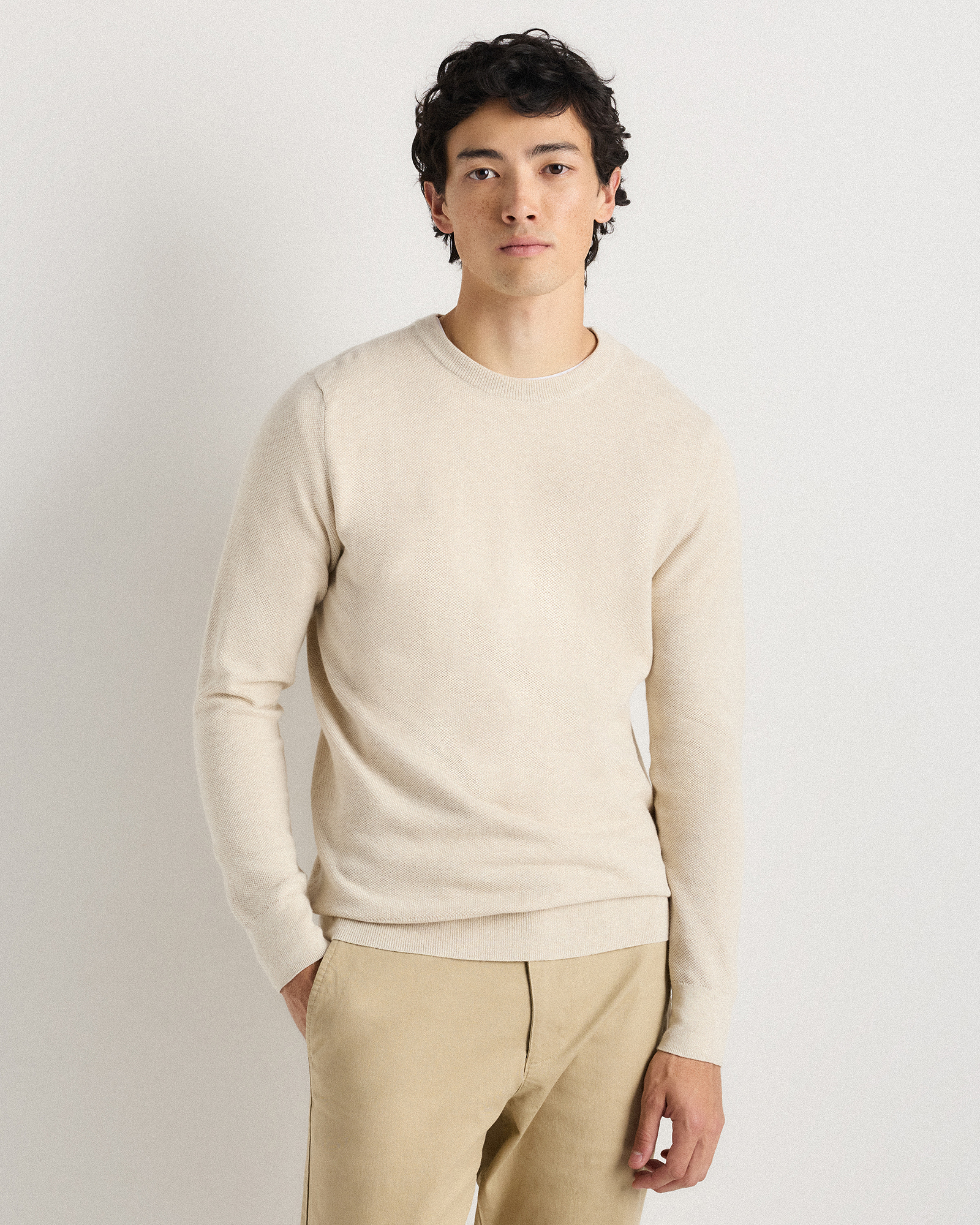 Speckled Beige 100% Organic Cotton Pique Crewneck Sweater