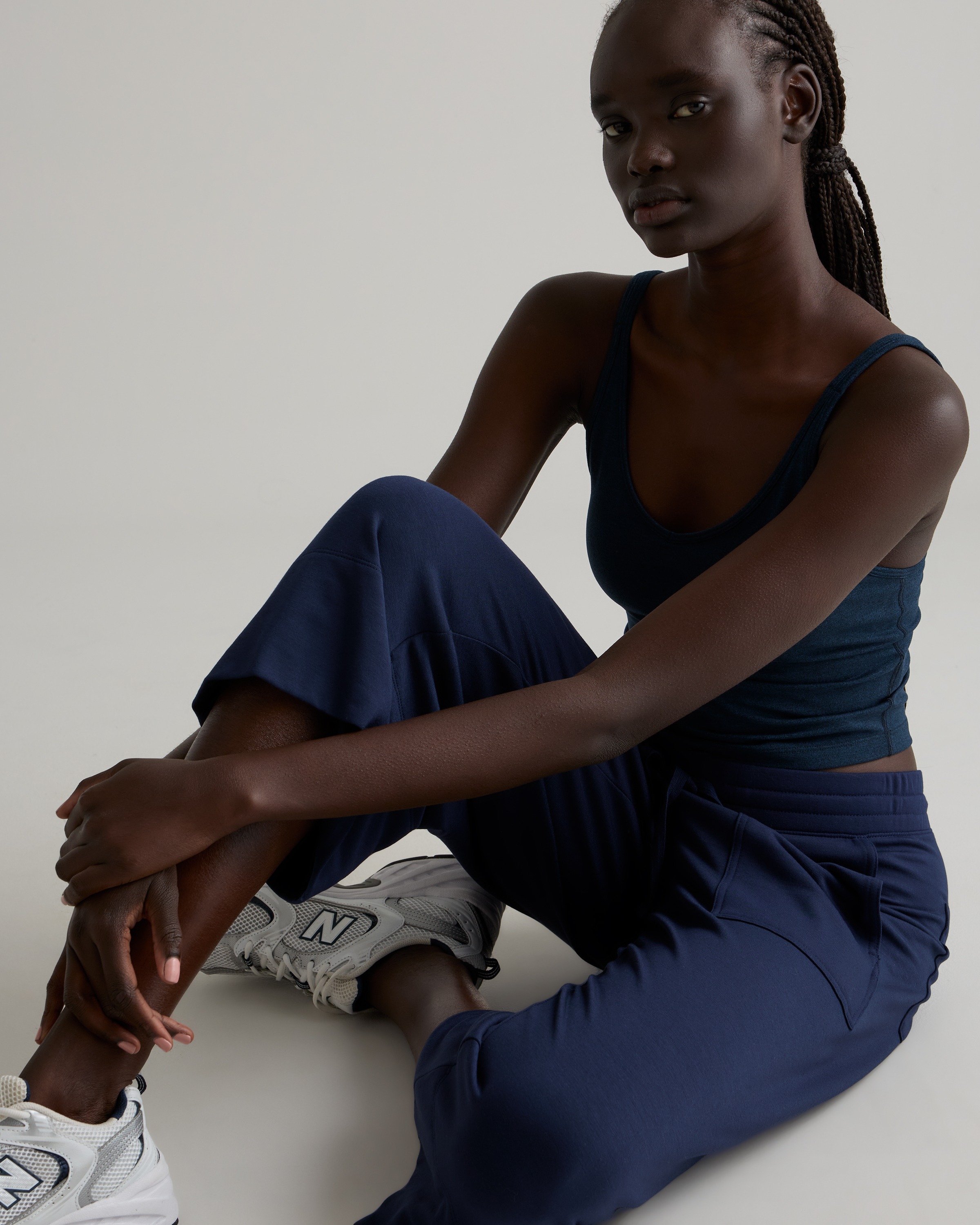 SuperSoft Fleece Cropped Wide Leg Pants in Navy