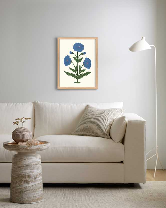 Mughal Poppy Antique Print Oak 20X25