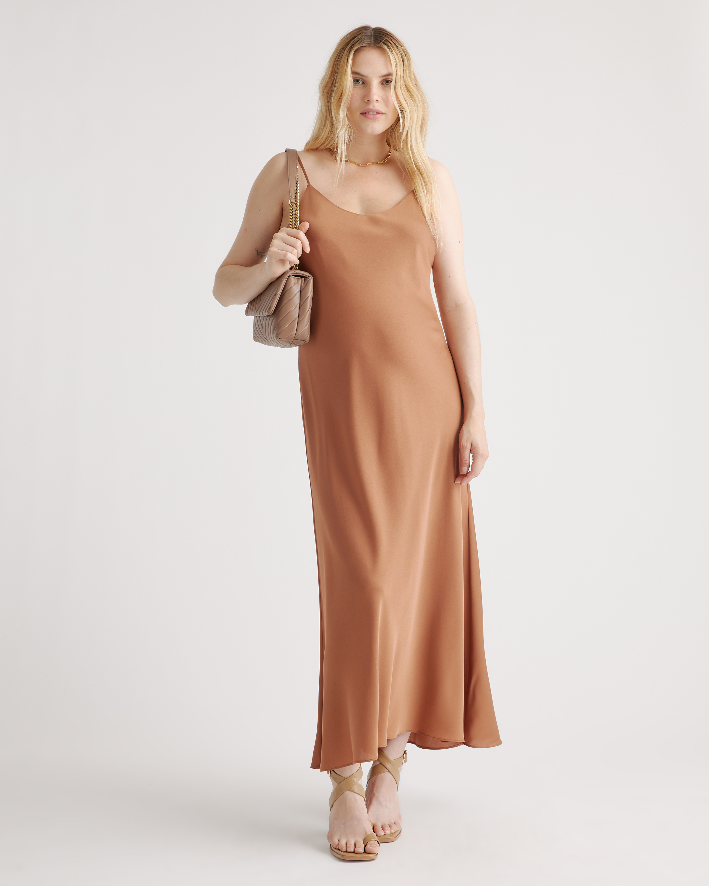 Copper Brown Washable Stretch Silk Maternity Slip Dress