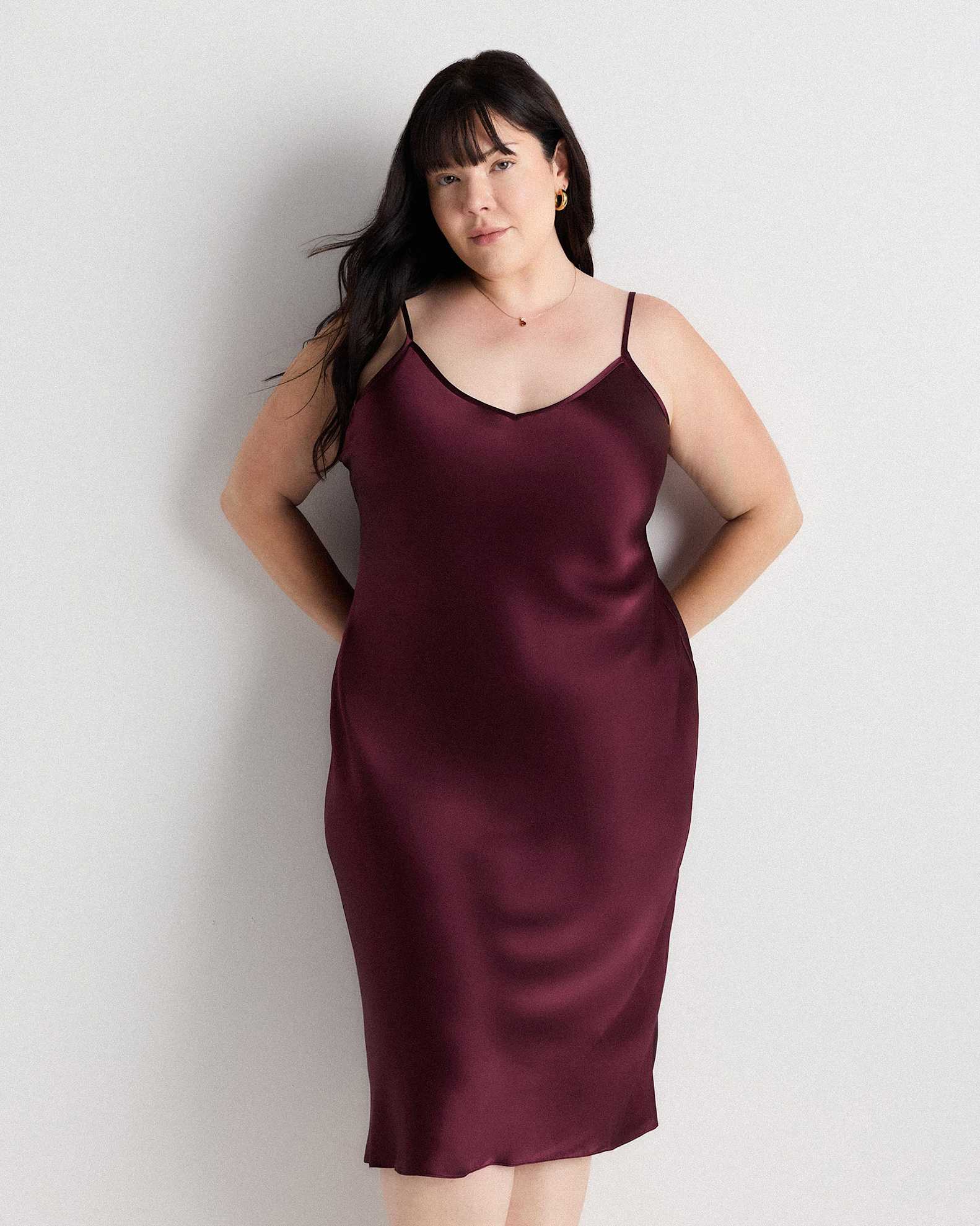 satin slip dress burgundy Wine Silk Slip Dress: Midi Burgundy Cocktail Dress