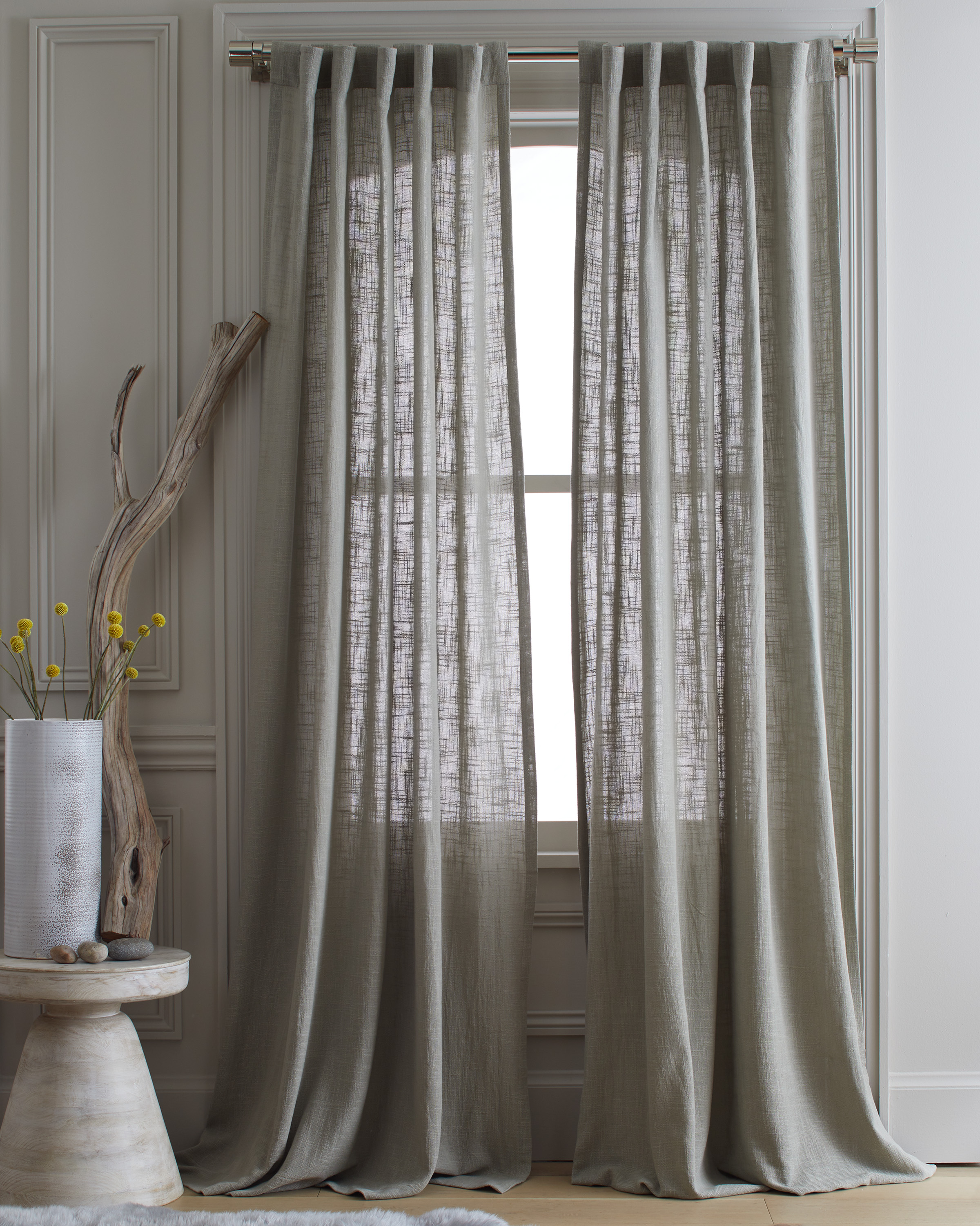 Grey Cotton Sheer Curtain Set (Set of 2)
