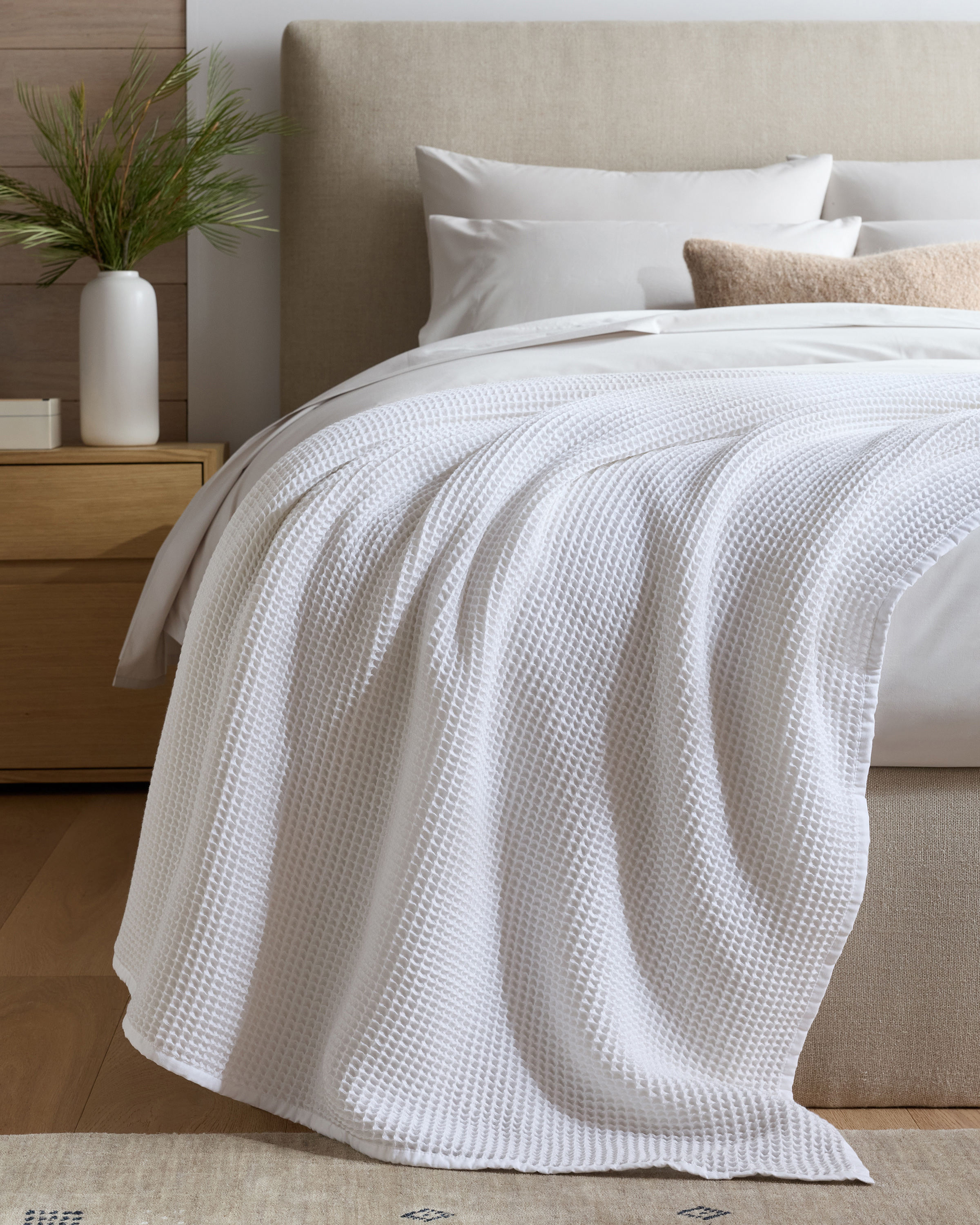 White Organic Waffle Bed Blanket