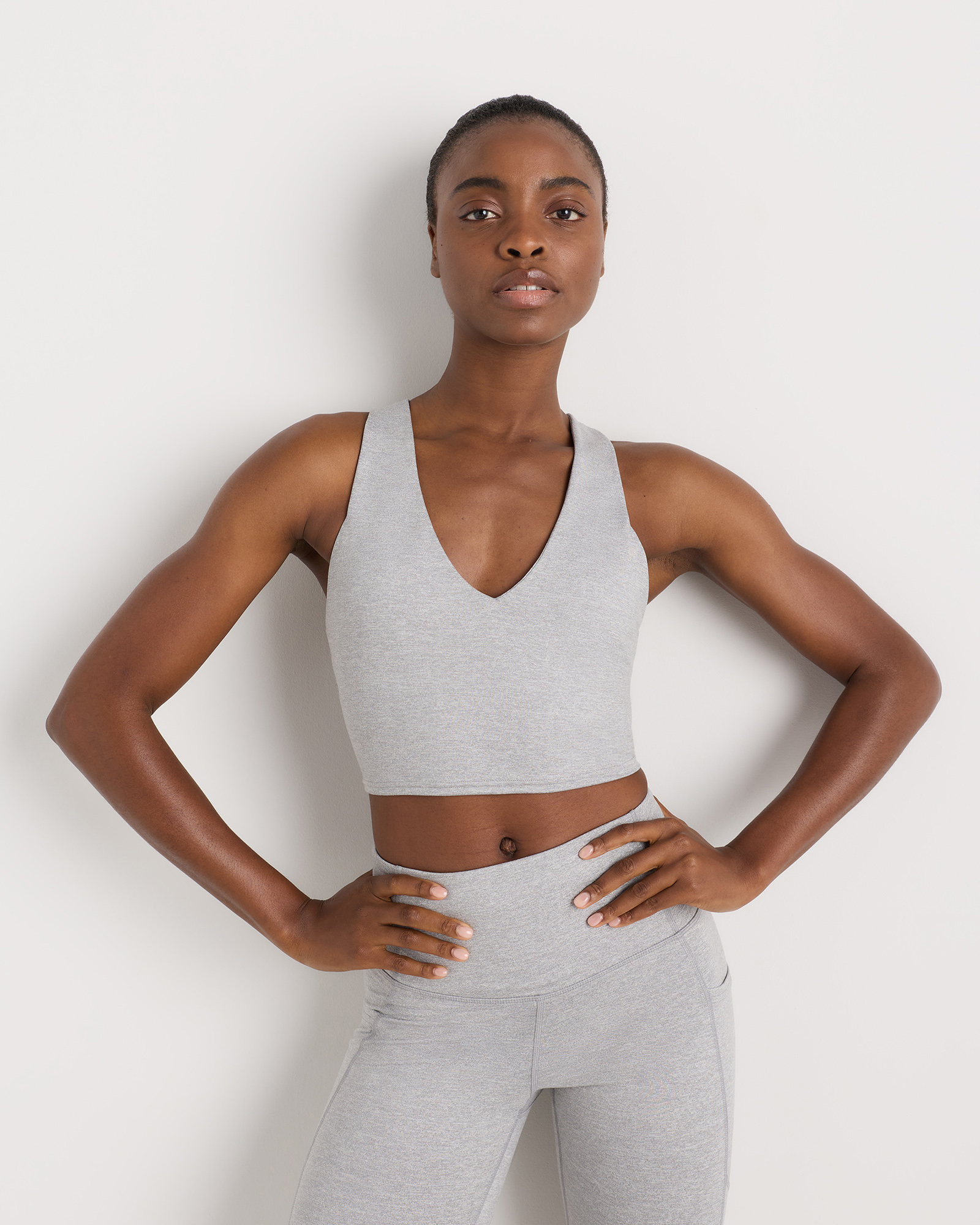 Heather Silver Filigree Ultra-Soft V-Neck Cropped Tank